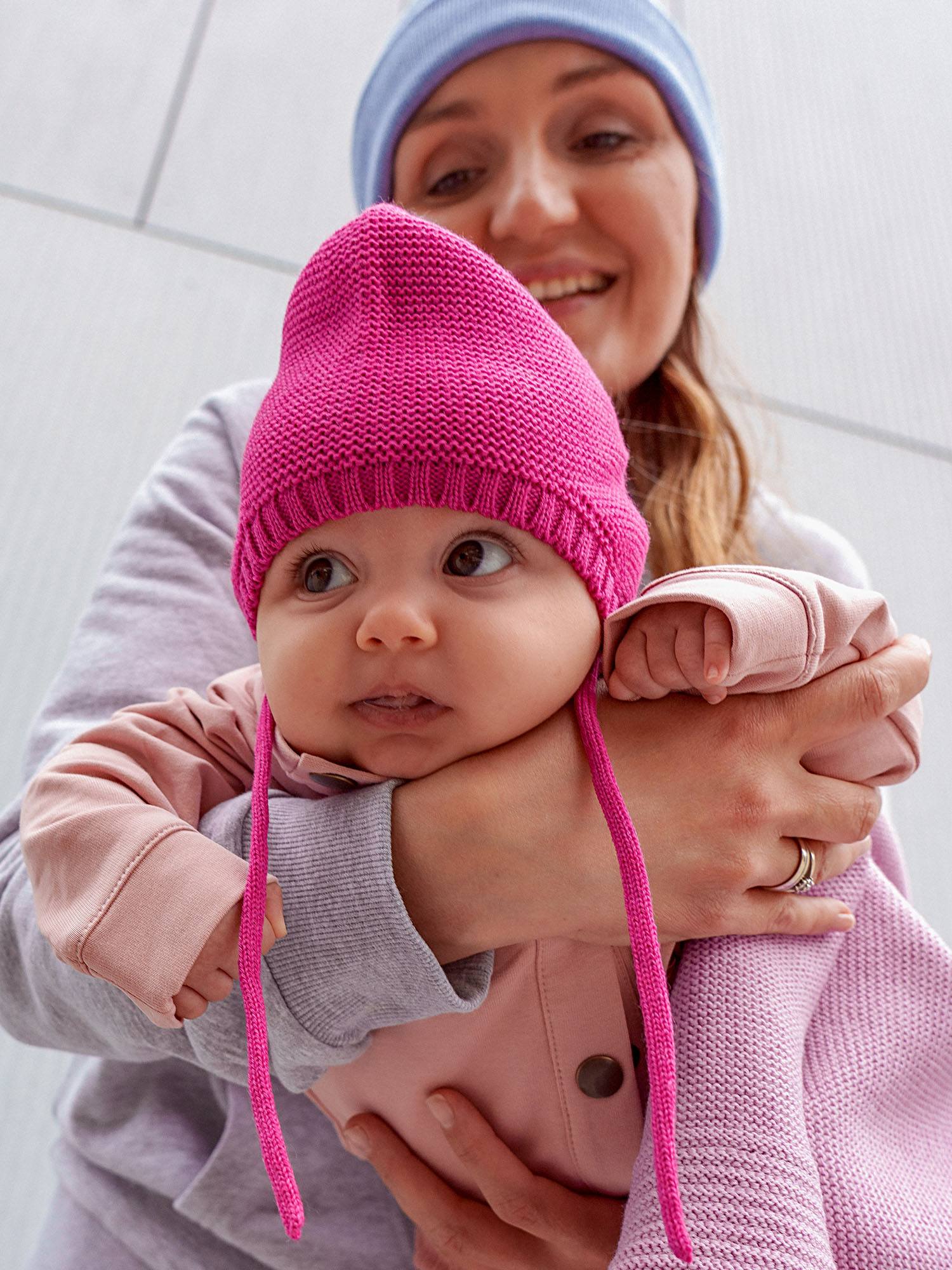 Pink merino wool hat without lining Baby