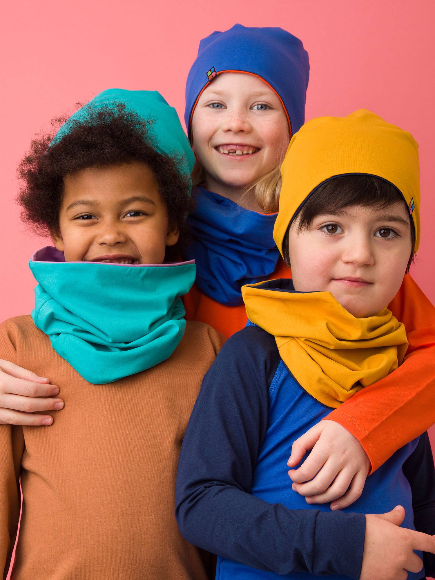 Orange-blue Reversible Beanie & Neck Warmer Set Junior