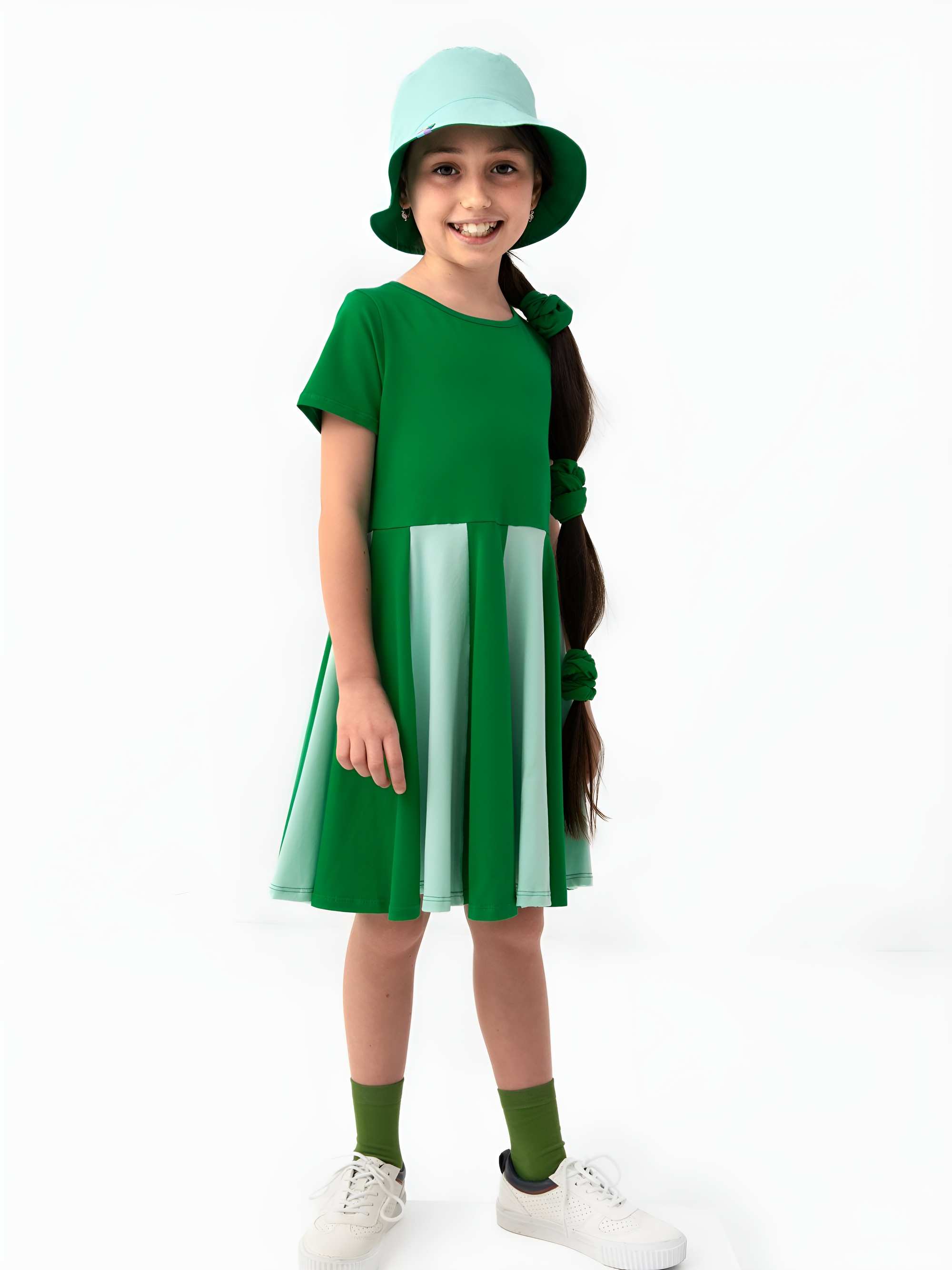 Green - mint short sleeve dress with colorful ruffle