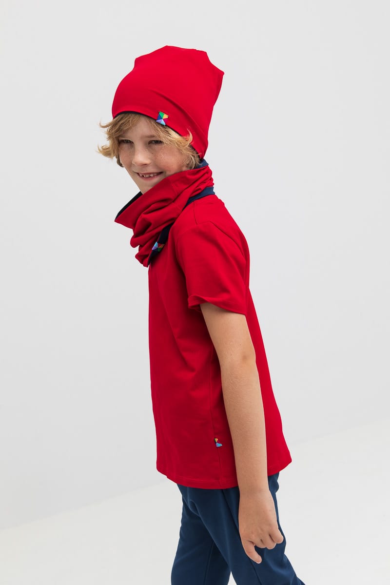 Red - navy blue reversible beanie hat