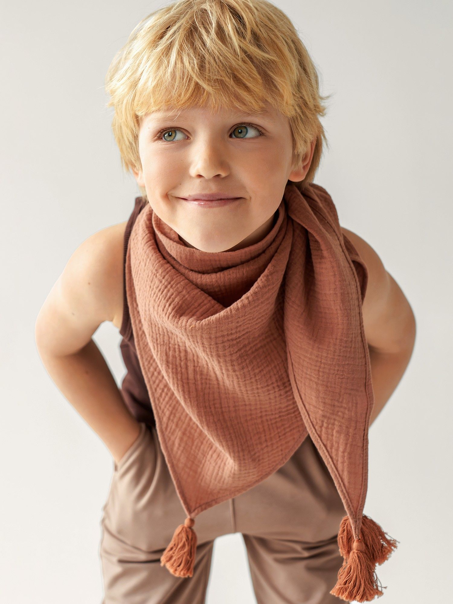 Caramel muslin triangle scarf wrap