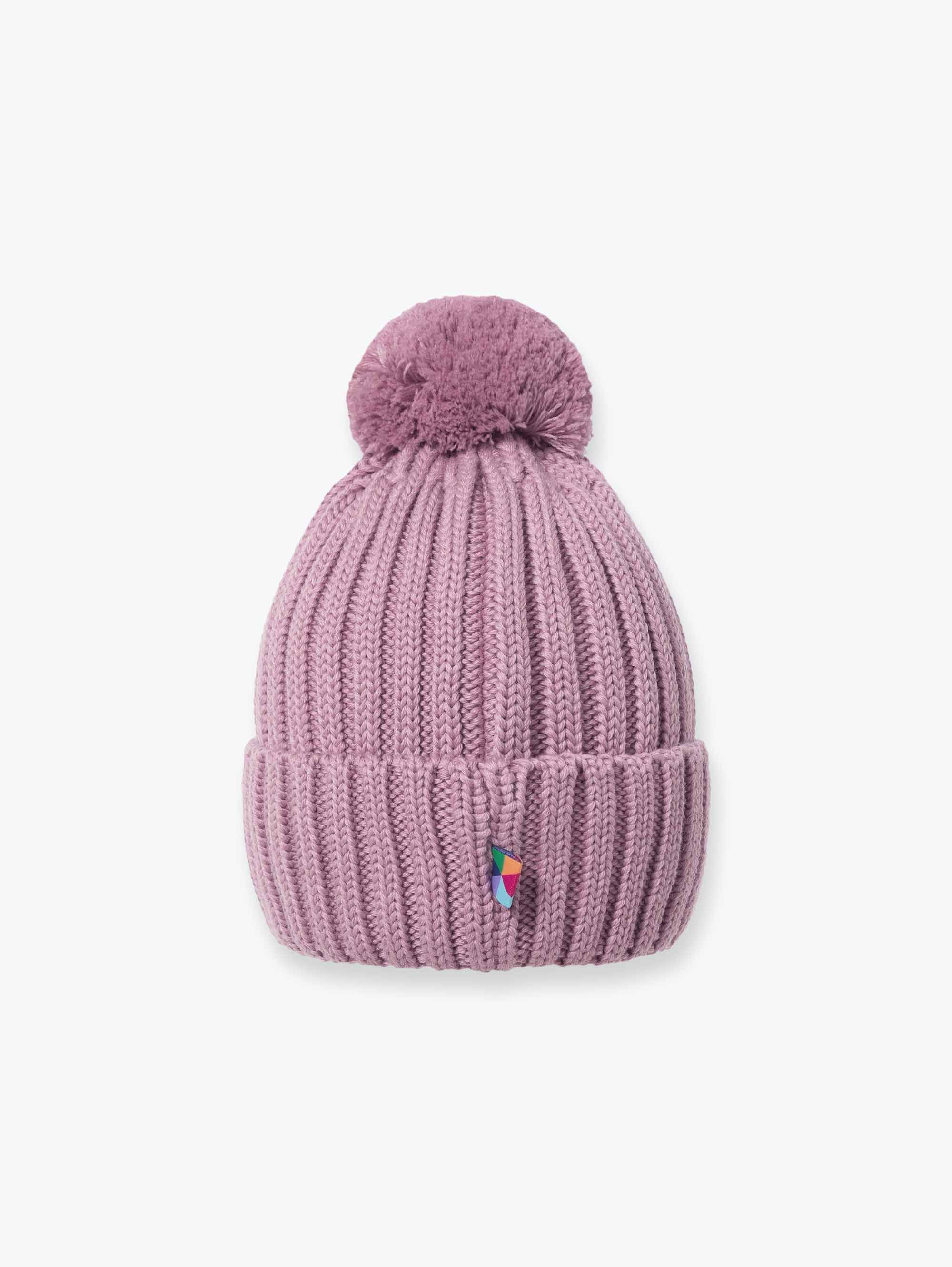 Brudnoróżowa czapka merino z pomponem