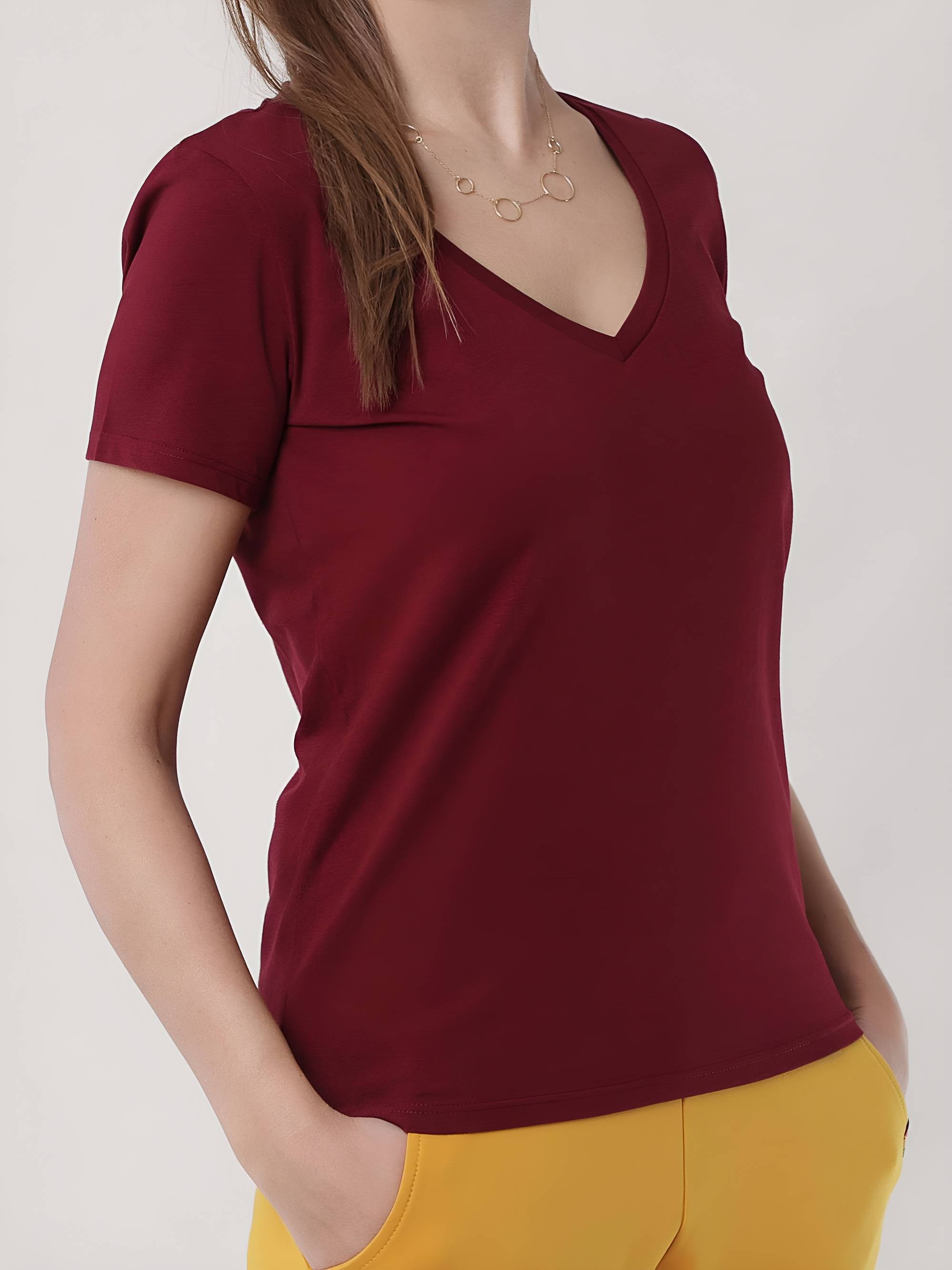 Bordowy T-shirt damski