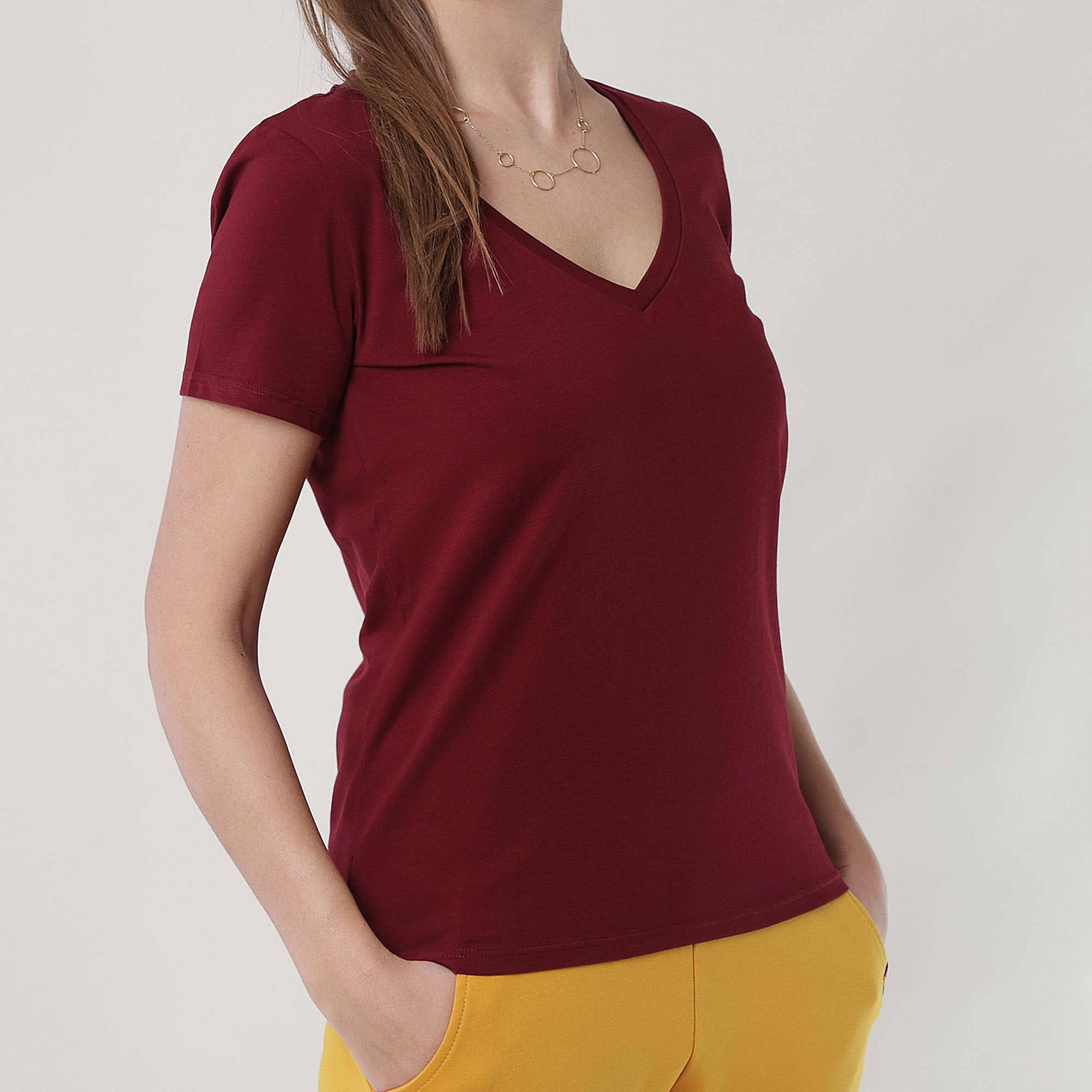 Bordowy T-shirt damski