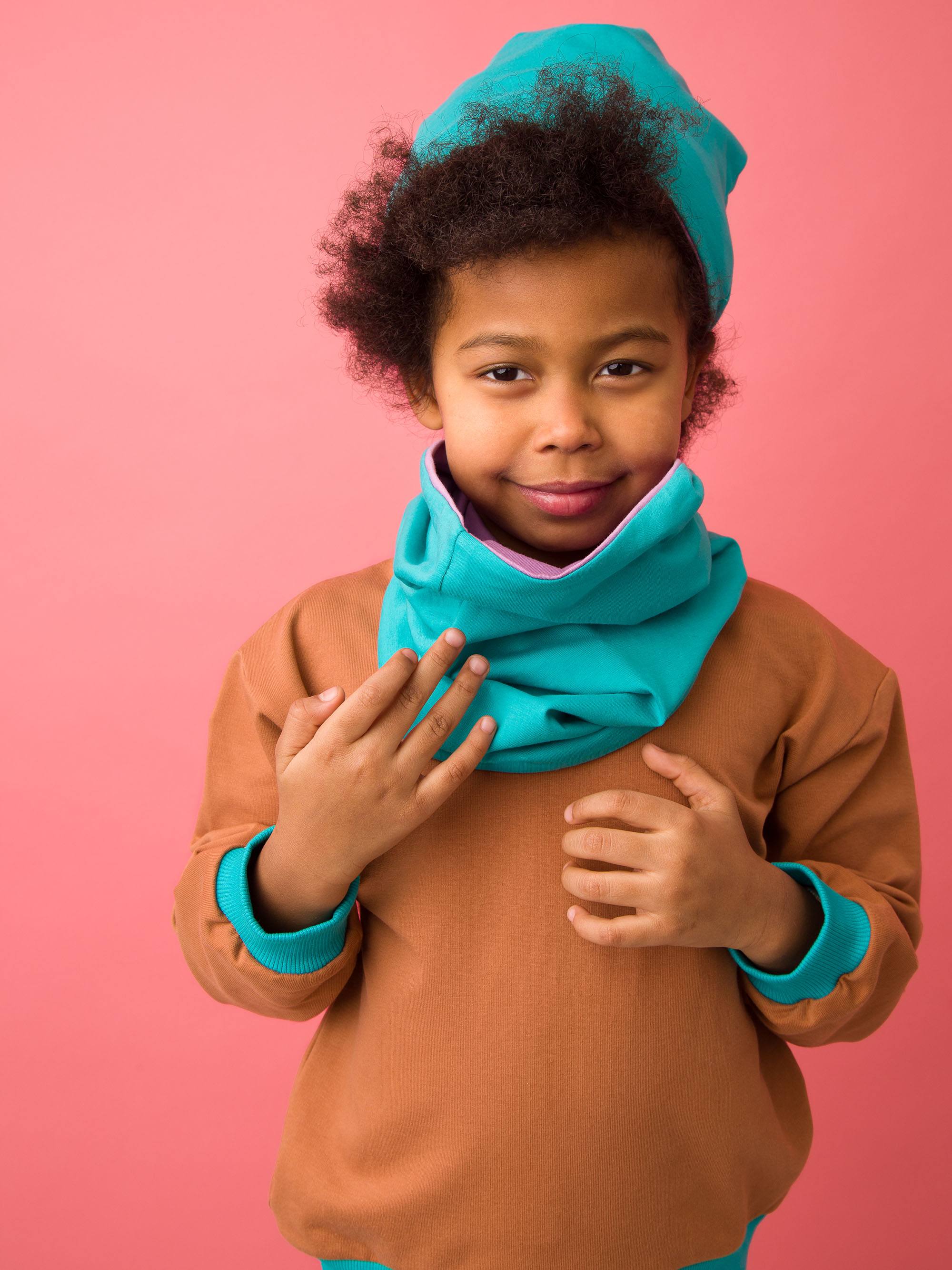 Turquoise-light purple Reversible Beanie & Neck Warmer Set Junior