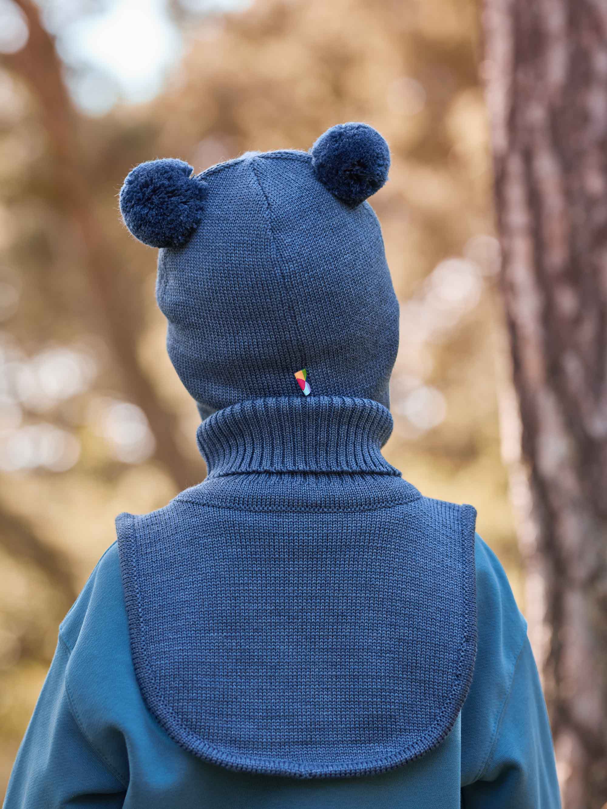 Granatowa czapka merino z uszkami niemowlęca
