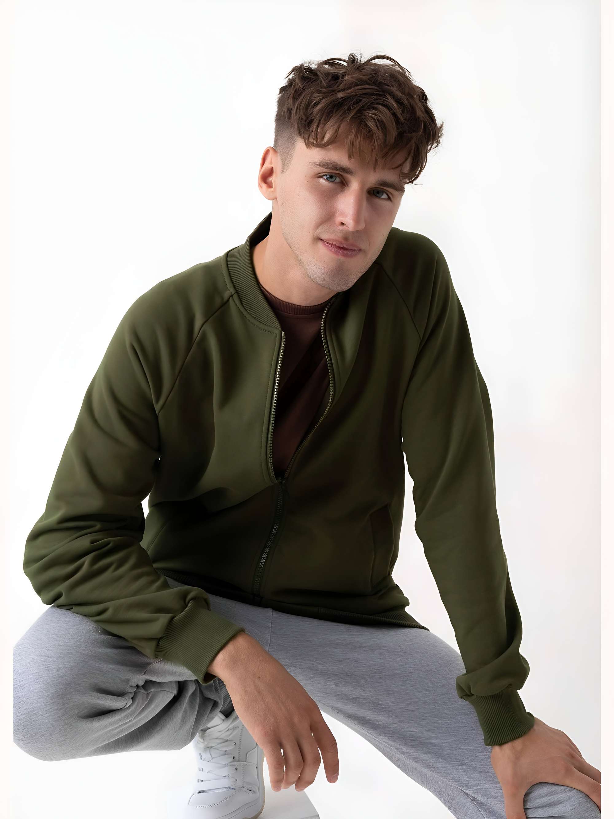 Khaki bluza na zamek męska