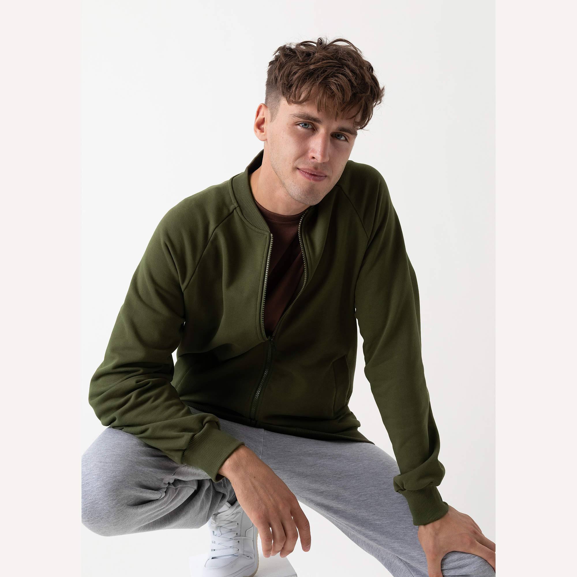 Khaki bluza na zamek męska