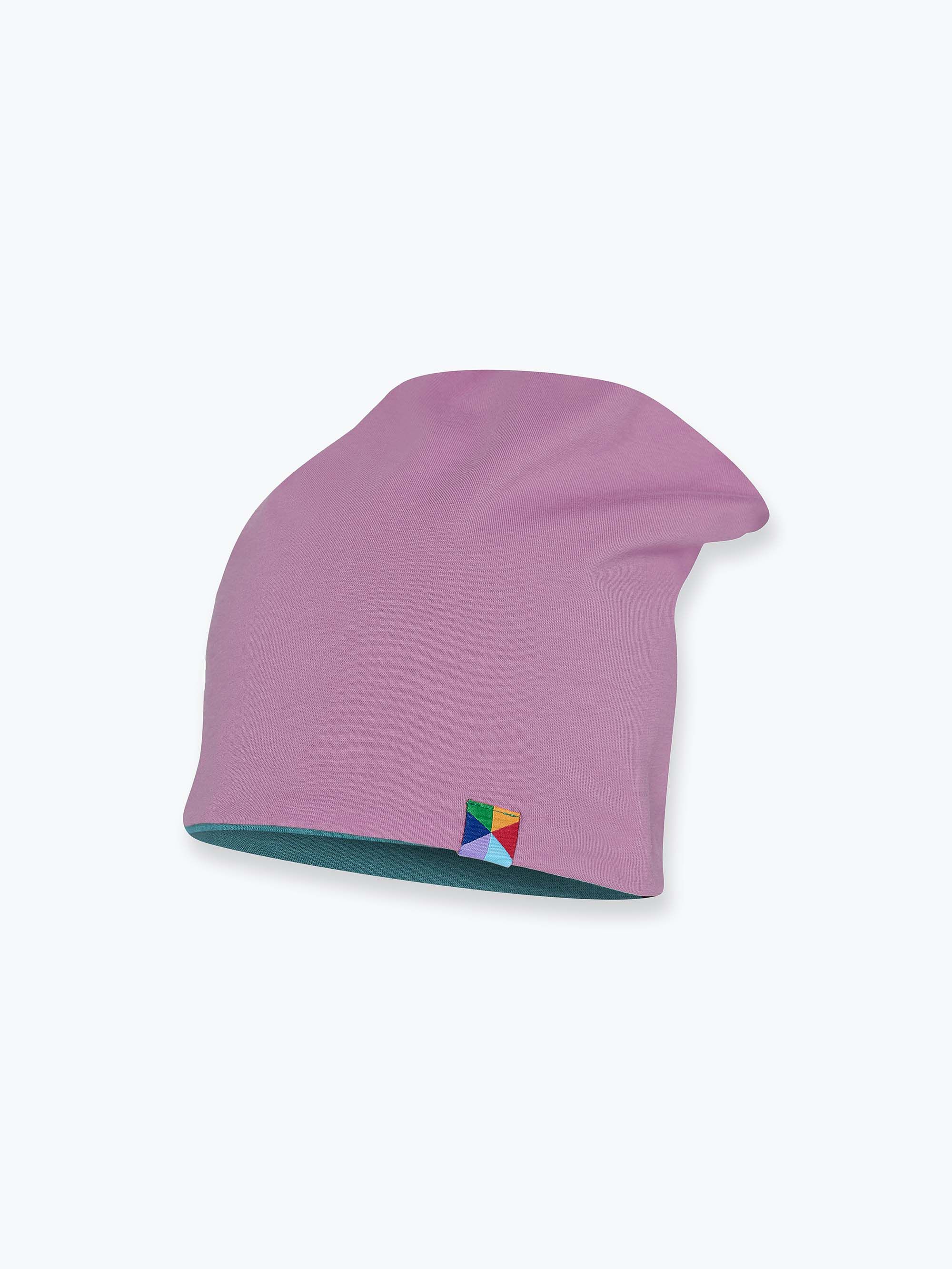 Turquoise - light purple reversible beanie hat