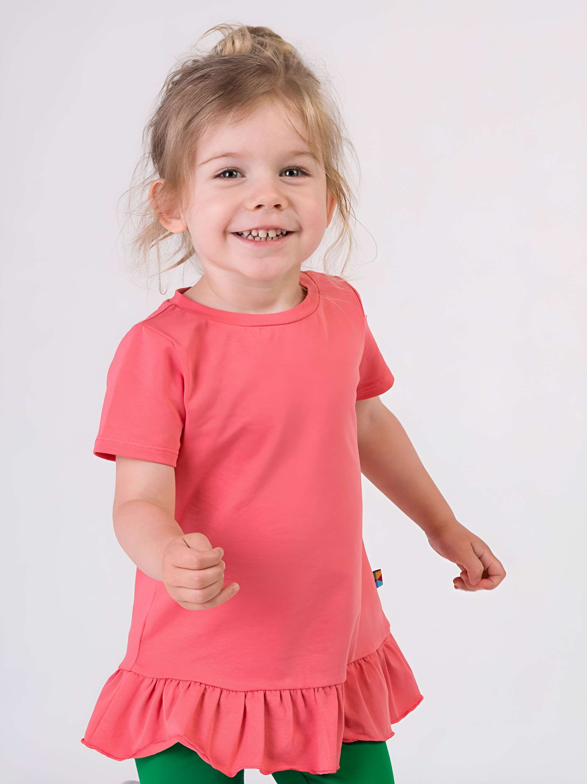 Coral ruffle short sleeve blouse
