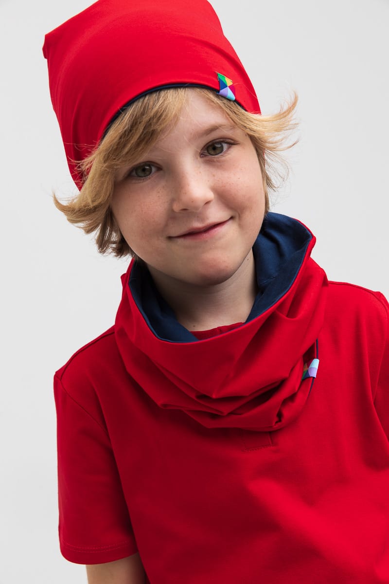 Red - navy blue reversible beanie hat