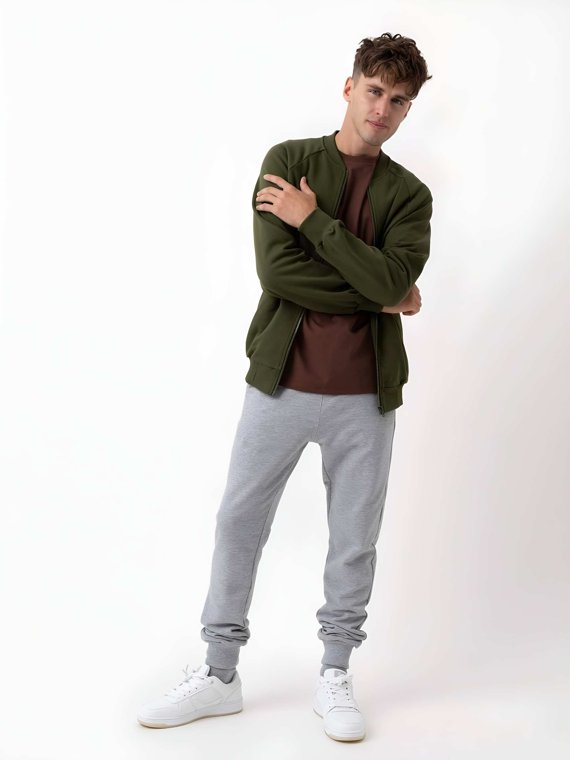 Khaki bluza na zamek męska