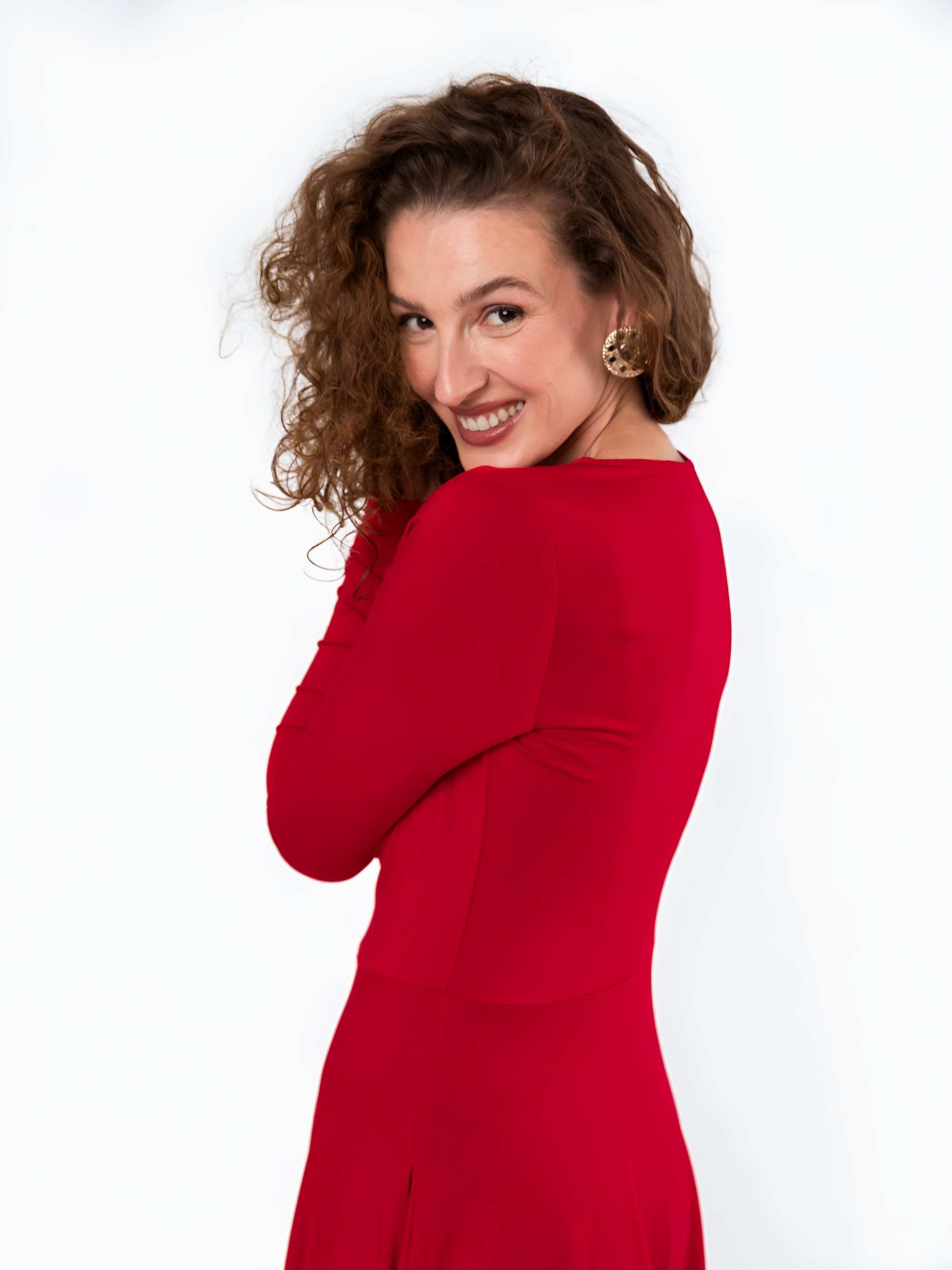 Red long sleeve dress Women