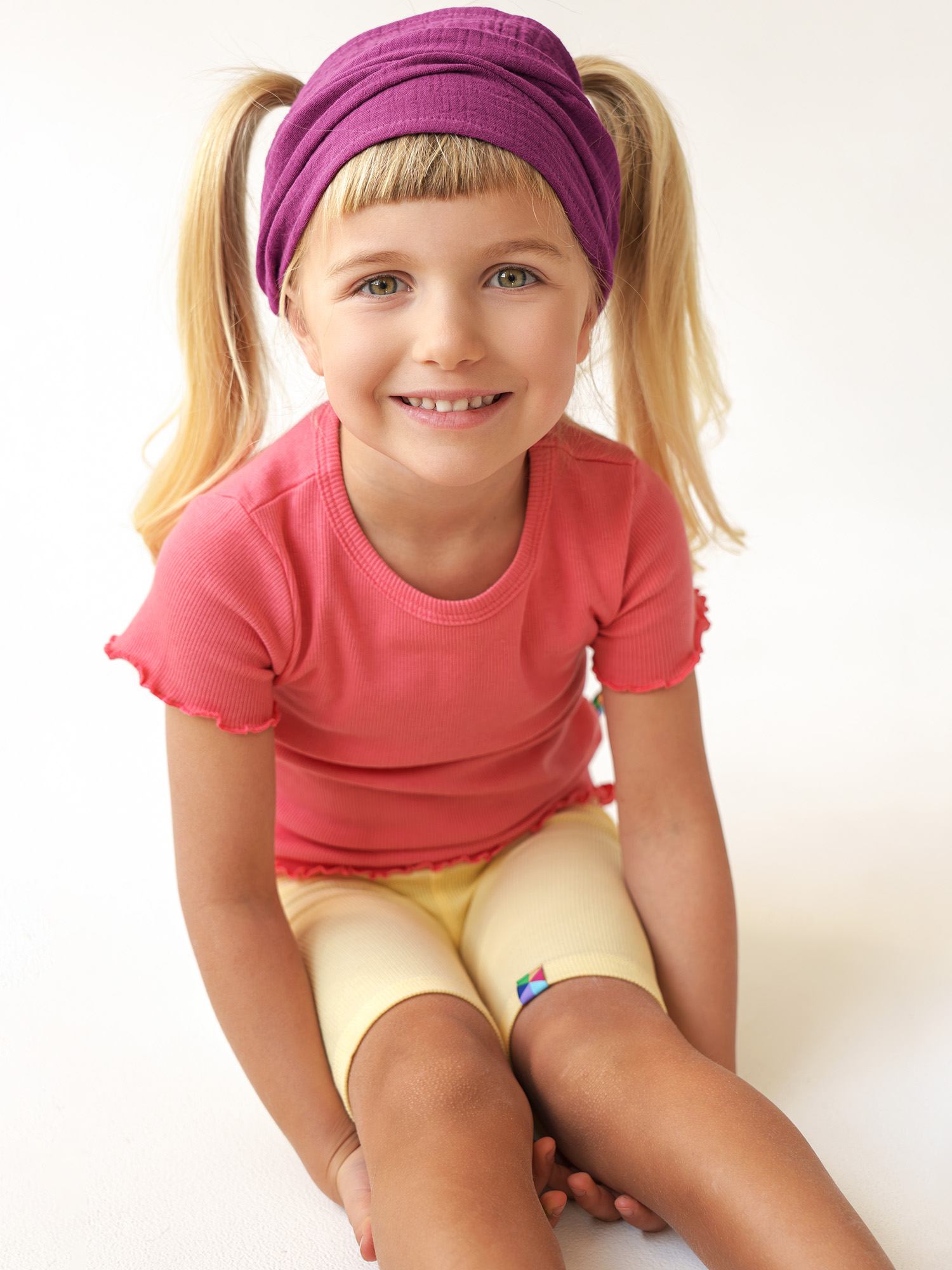 Koralowa koszulka prążkowana z krótkim rękawem Junior