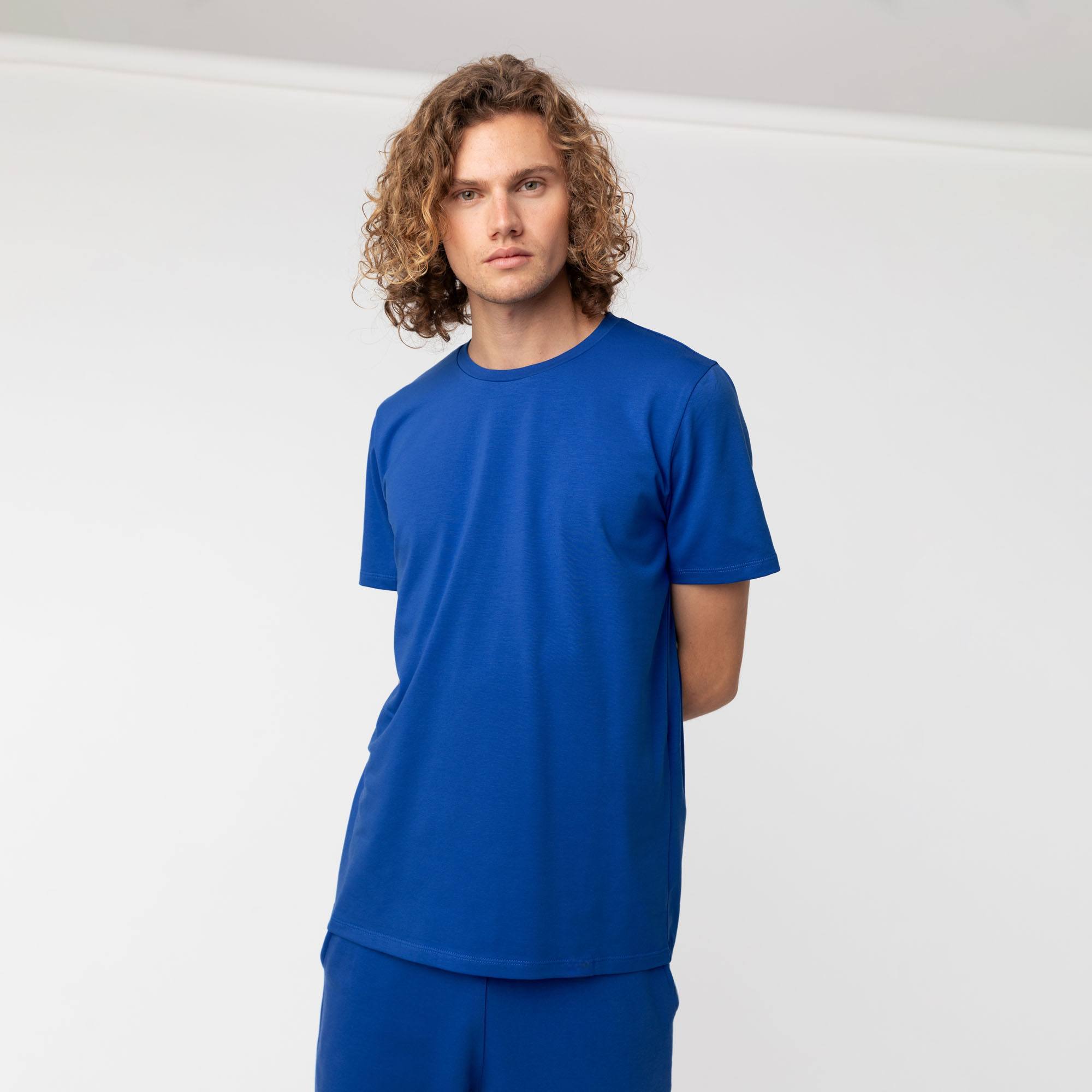 Blue ribbed T-shirt Men