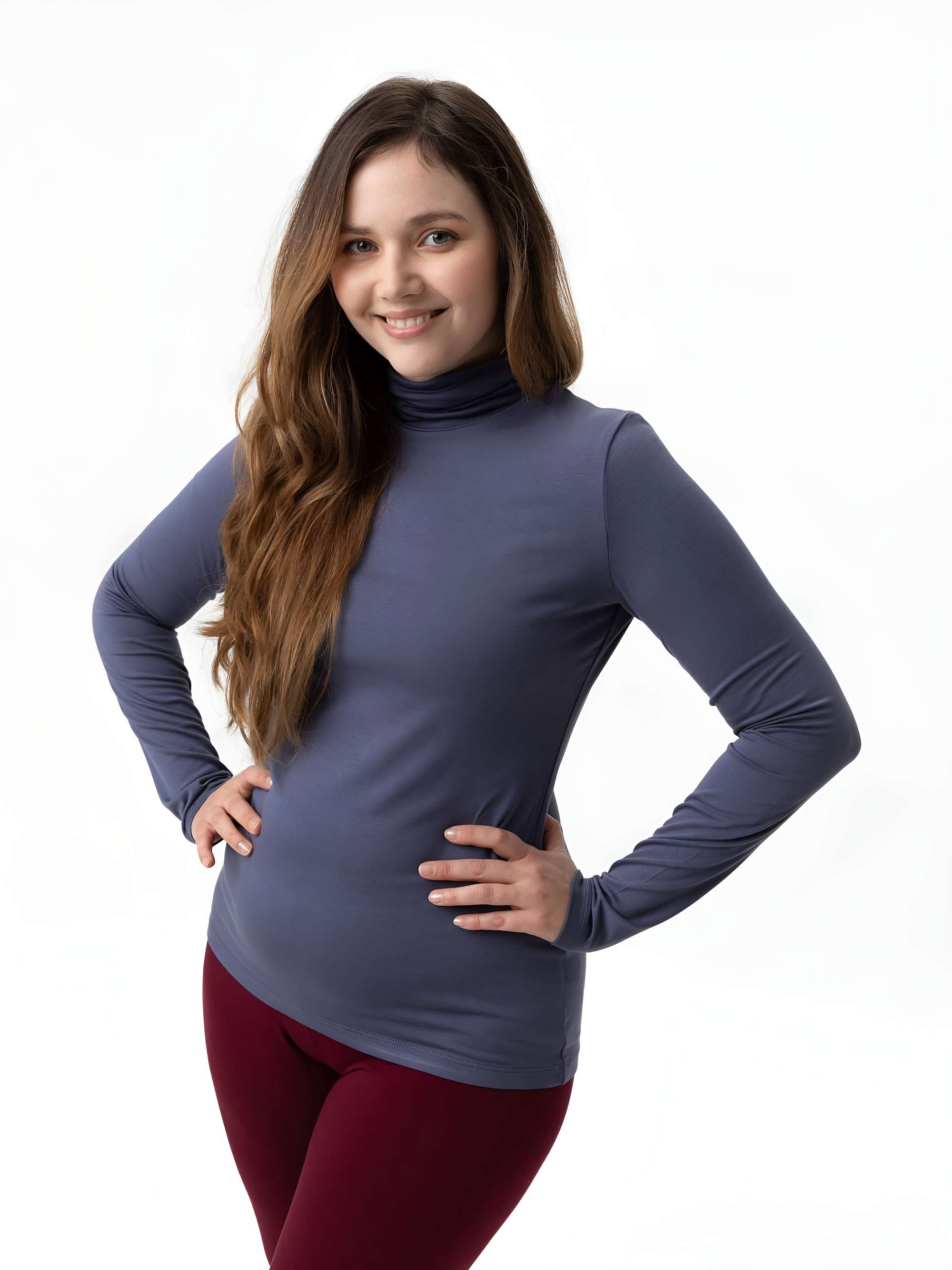 Bordowe legginsy z gumką w pasie