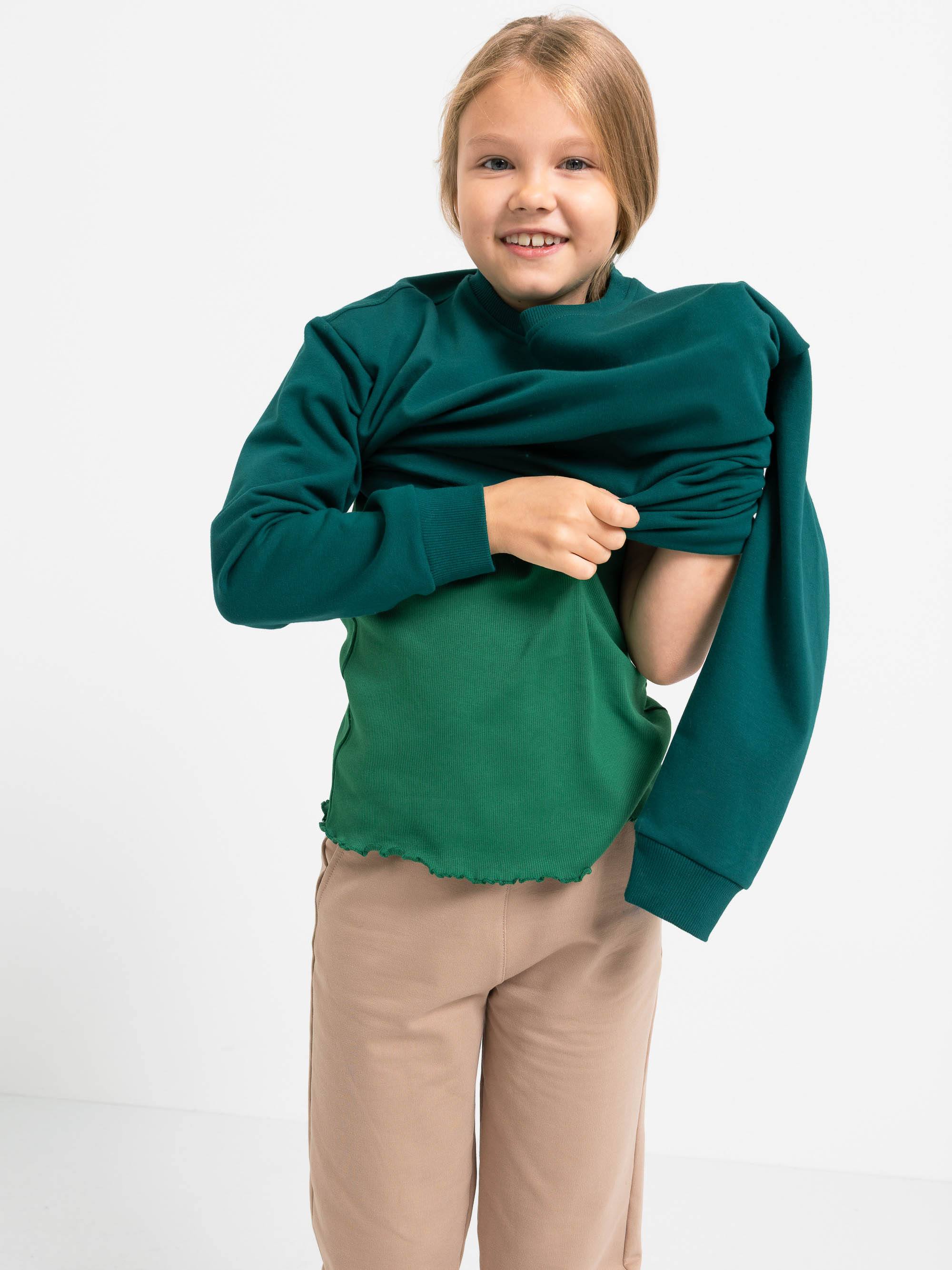 Butelkowozielona bluza dresowa z meszkiem Junior