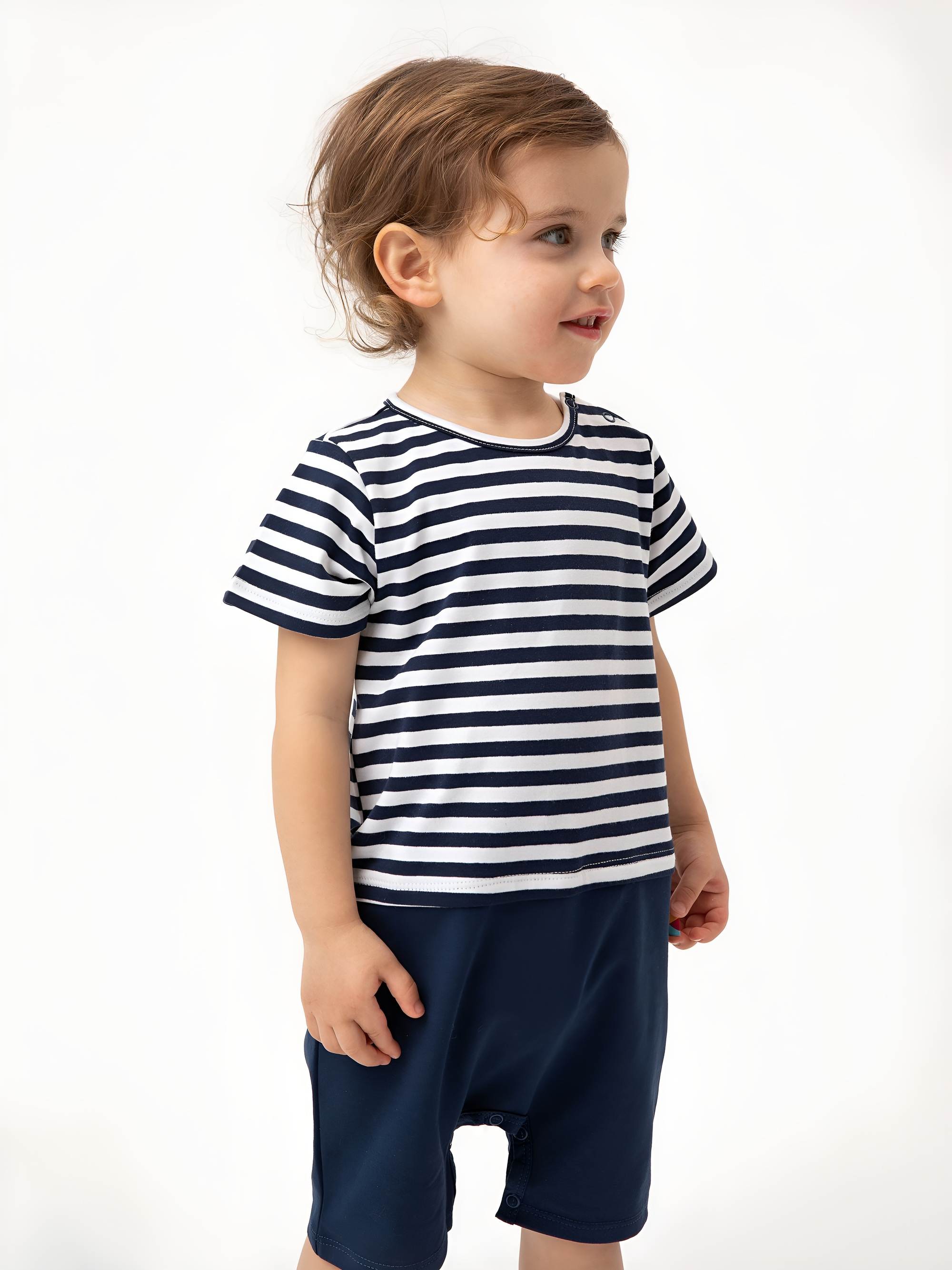 Navy blue stripes striped short sleeve romper Baby