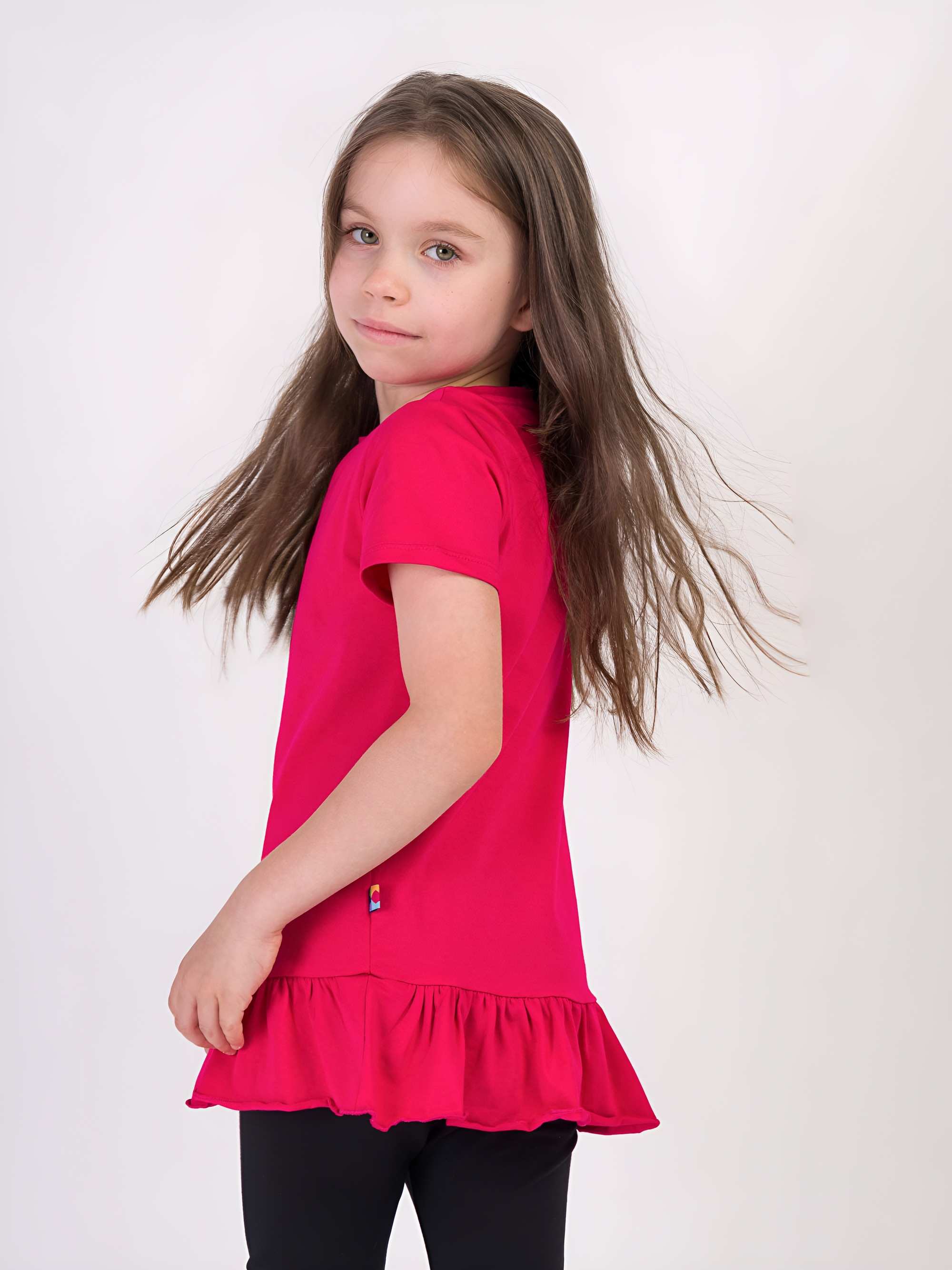 Pink ruffle short sleeve blouse