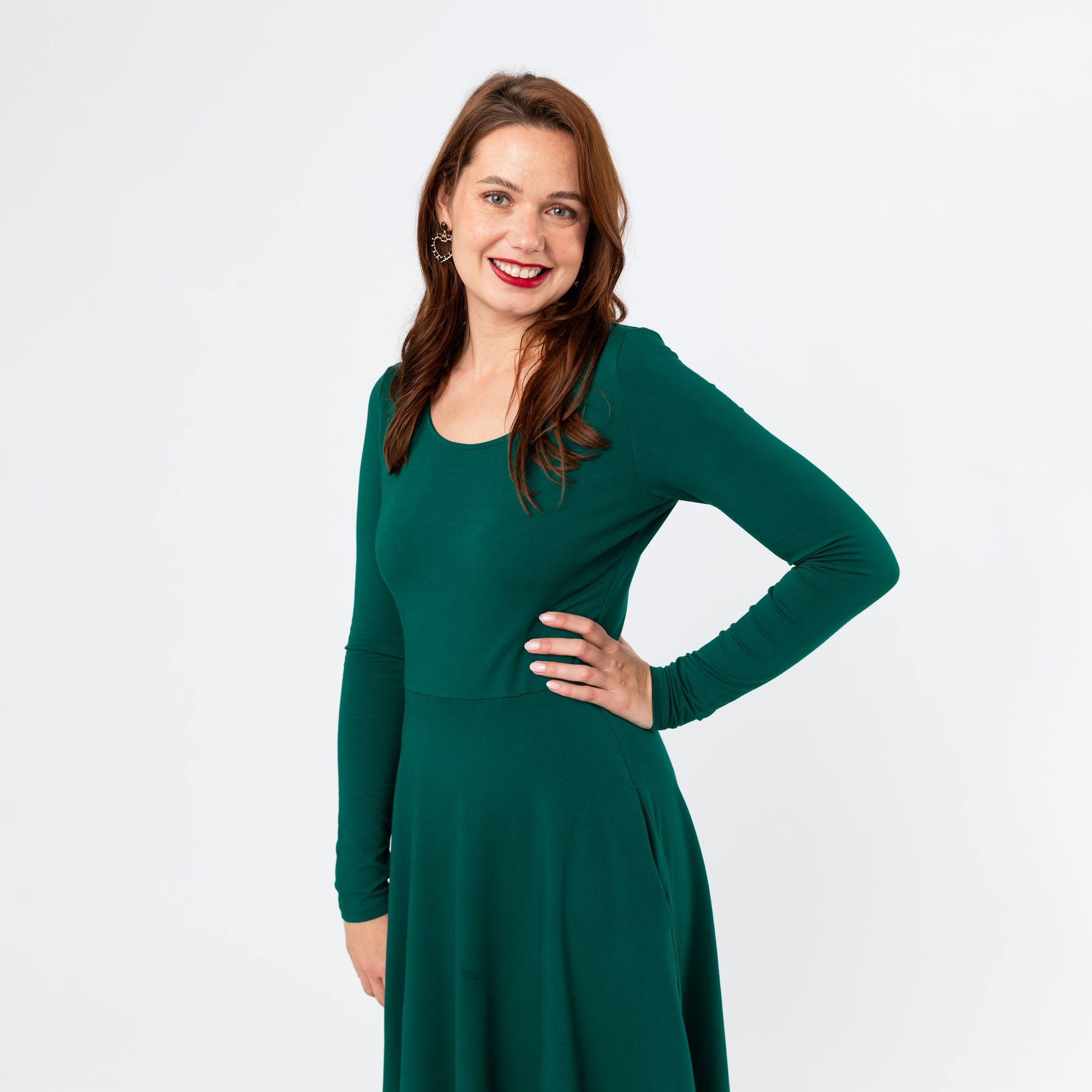 Bottle-green long sleeve dress Women