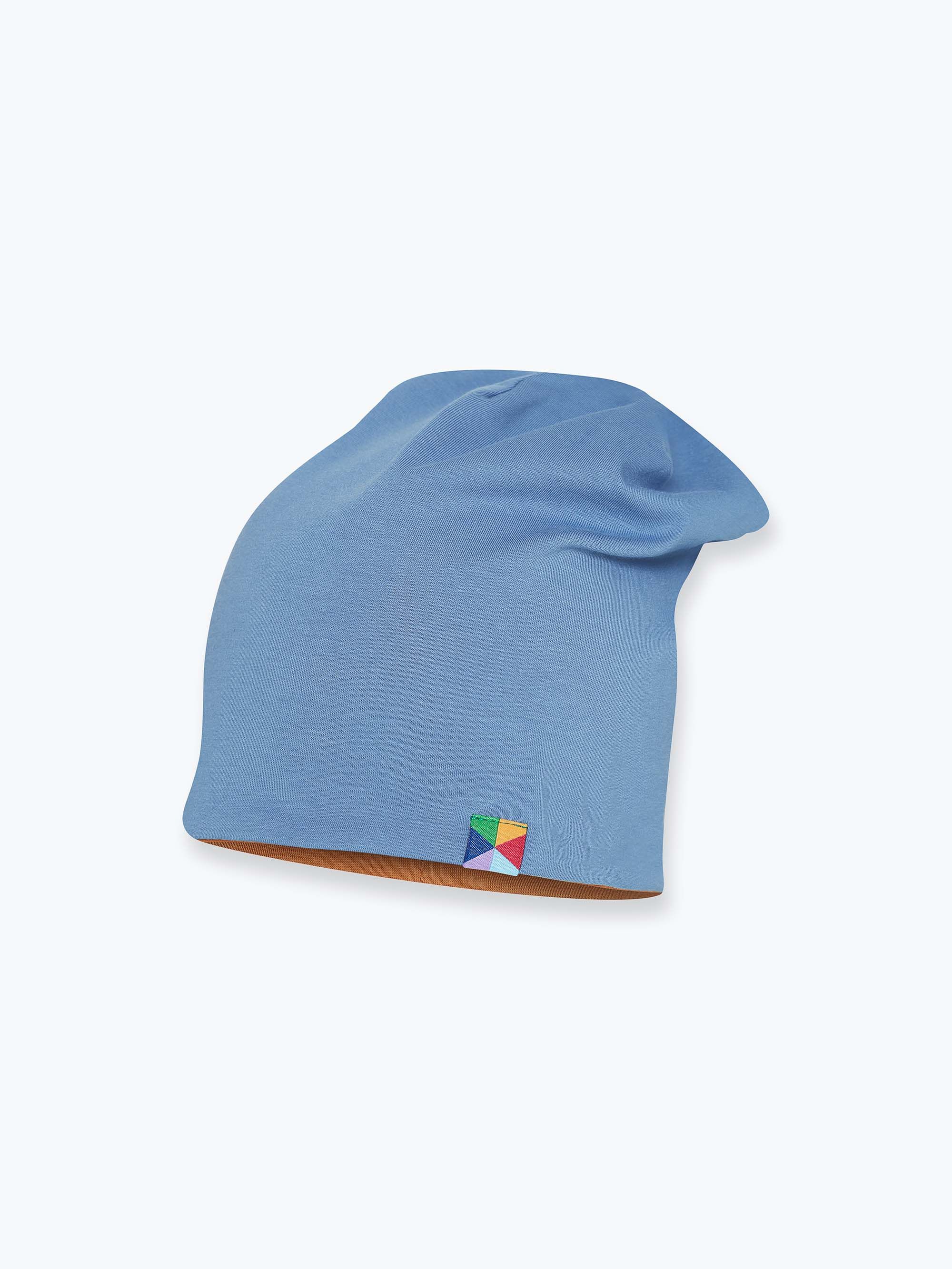 Sky blue - caramel reversible beanie hat
