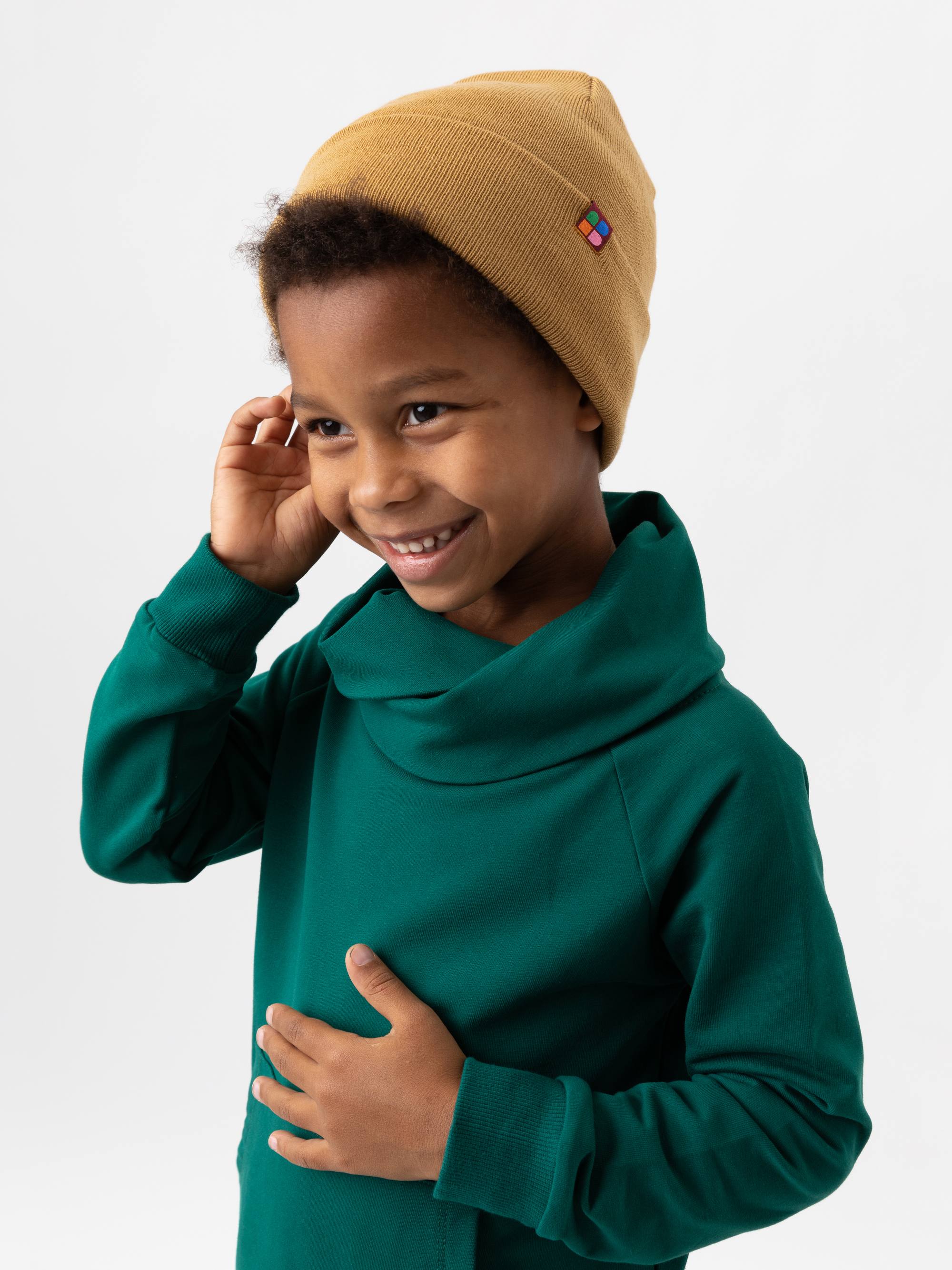 Mustard fine knit merino wool cap kids