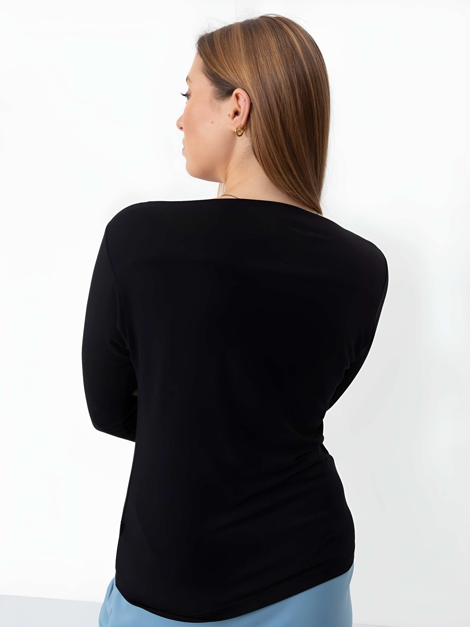 Black boat-neck blouse Women