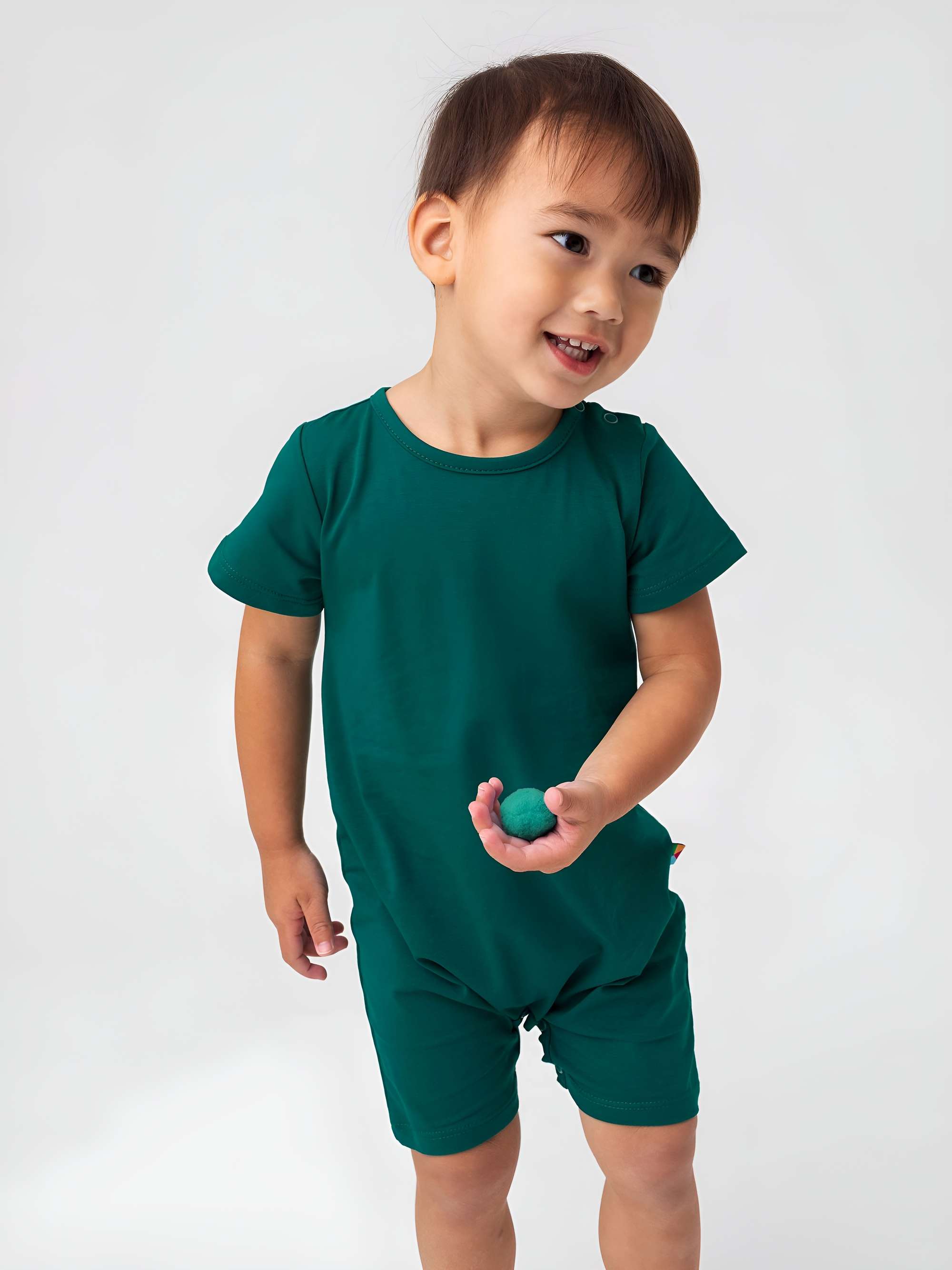 Bottle-green short sleeve romper