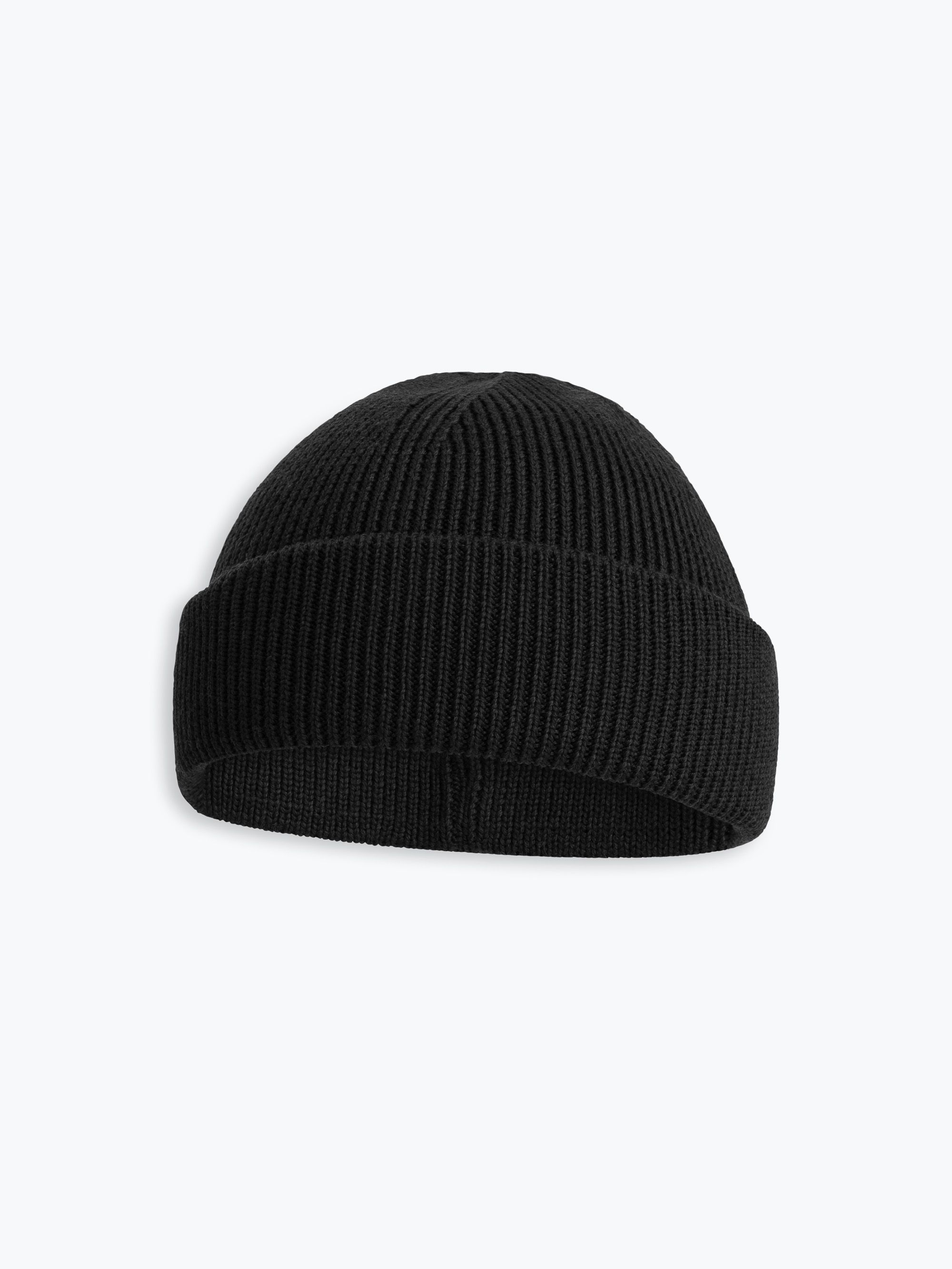 Black Merino Double Cuff Beanie