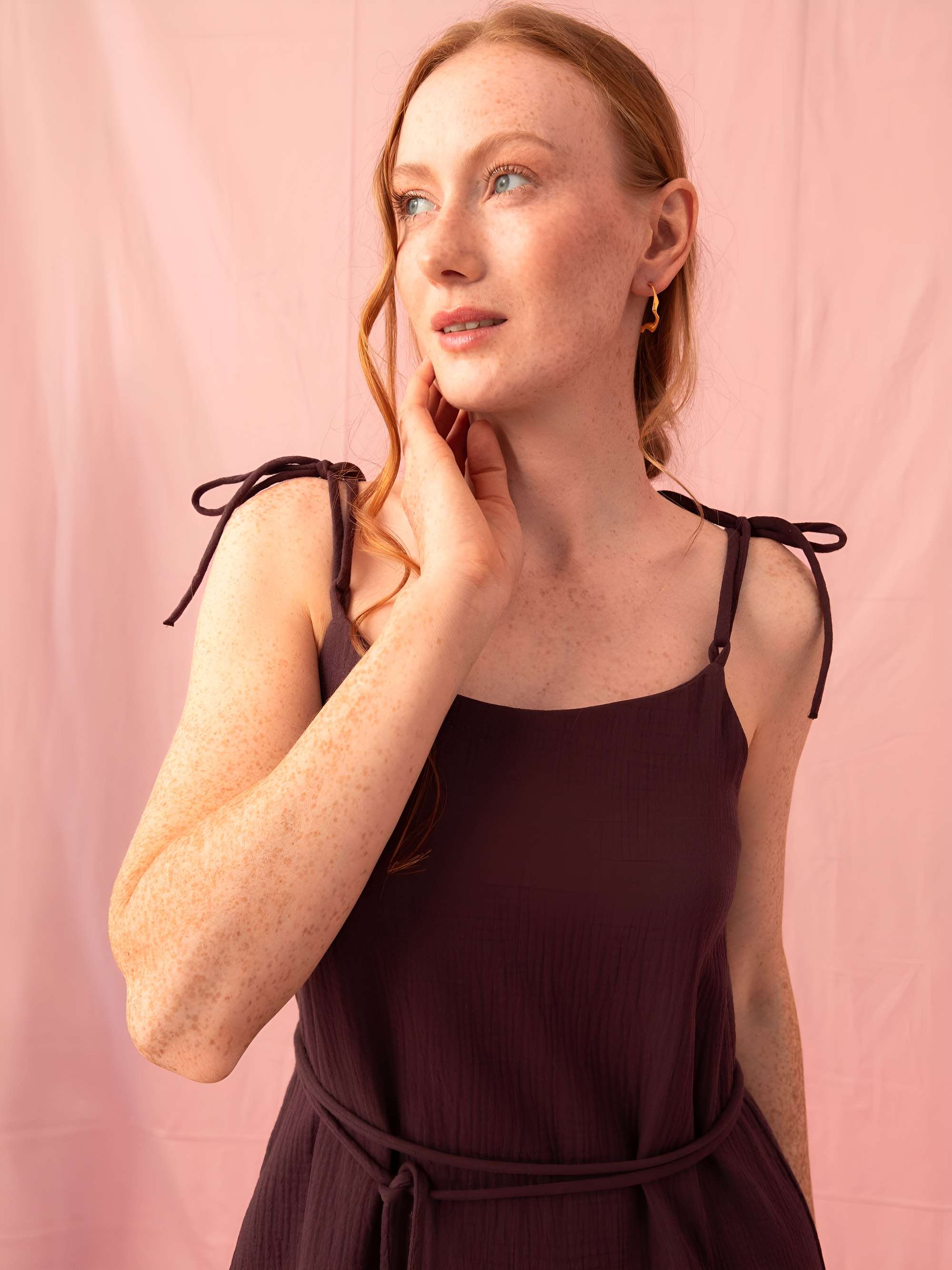 Plum muslin strappy dress Women
