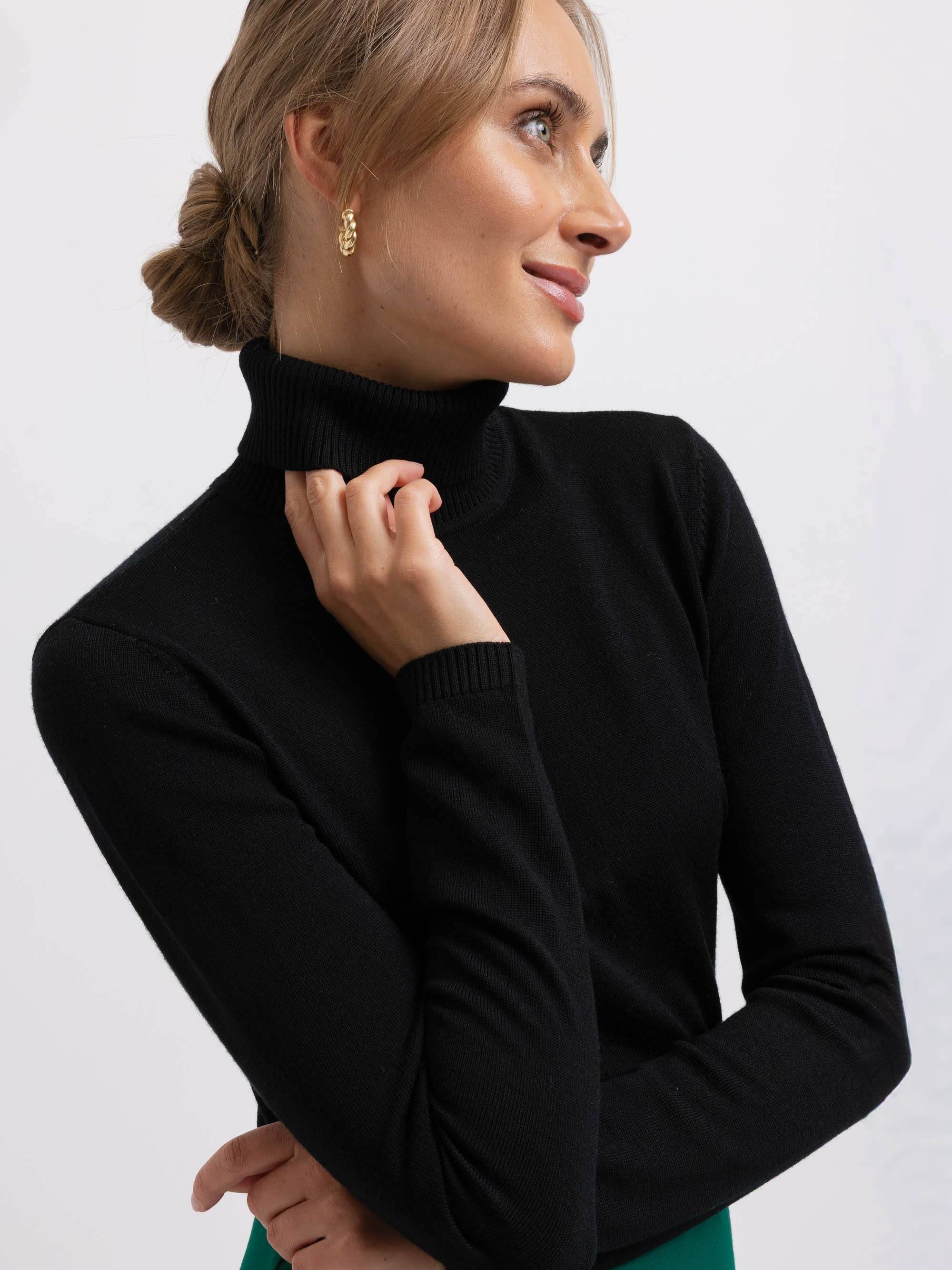 Black Merino Wool Turtleneck Women