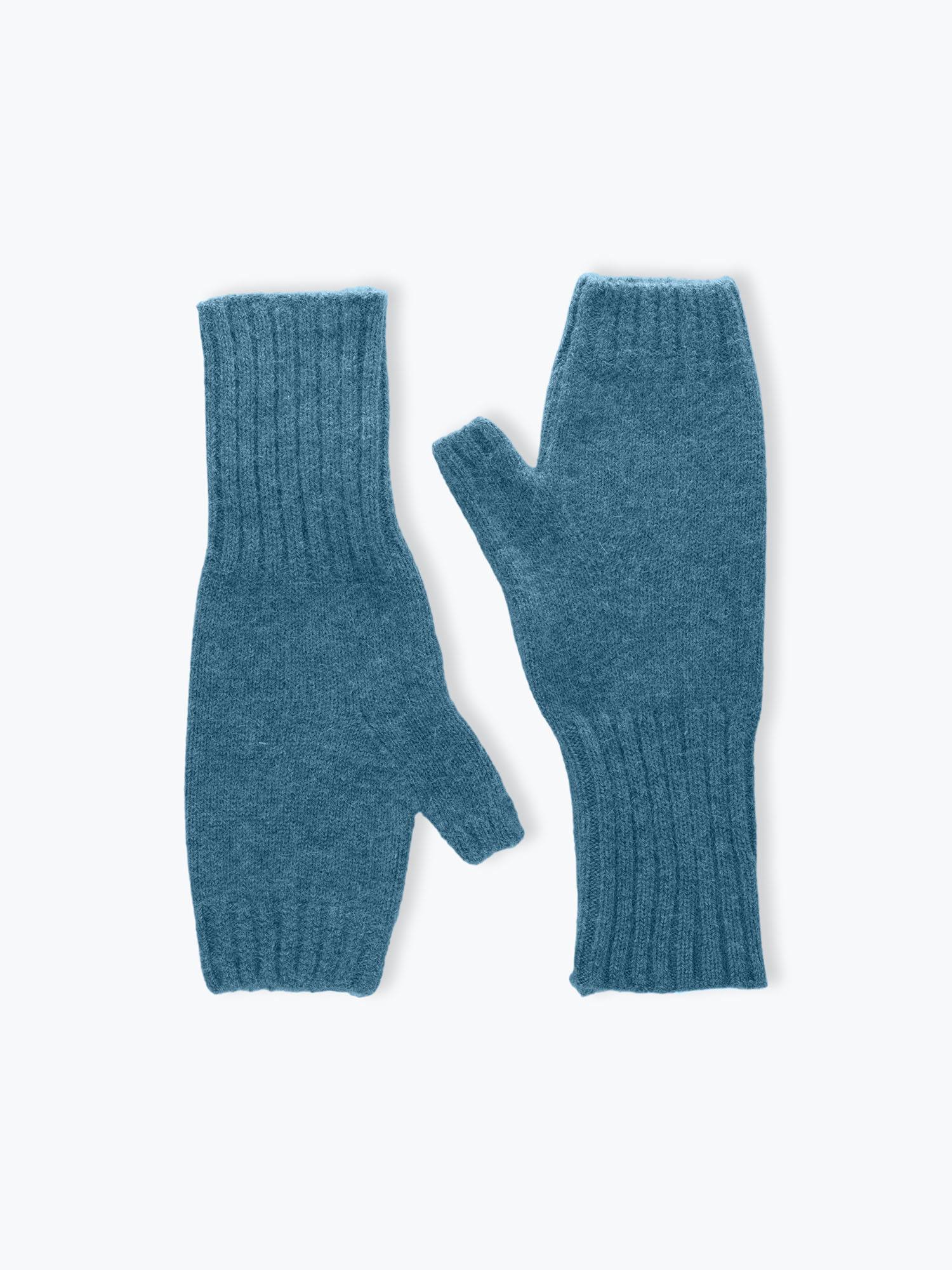 Dark blue Wool fingerless gloves with cashmere