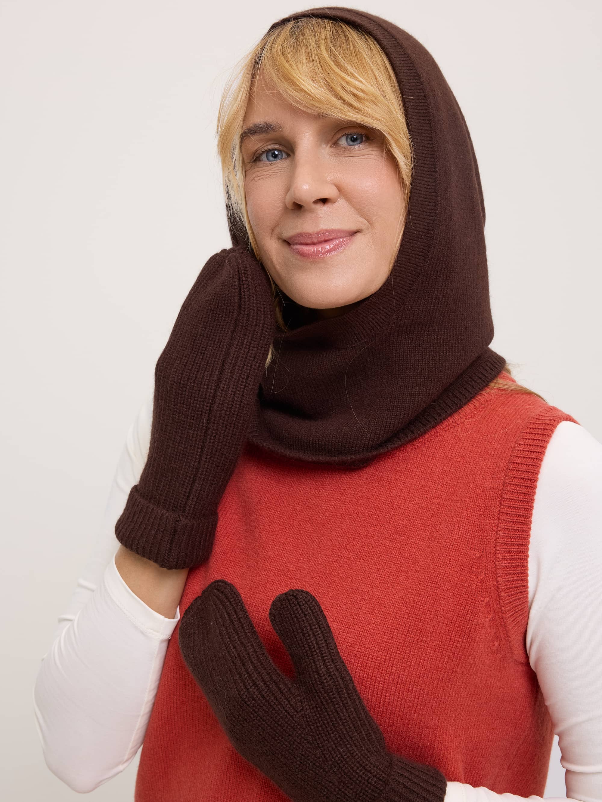 Brown Wool balaclava with cashmere