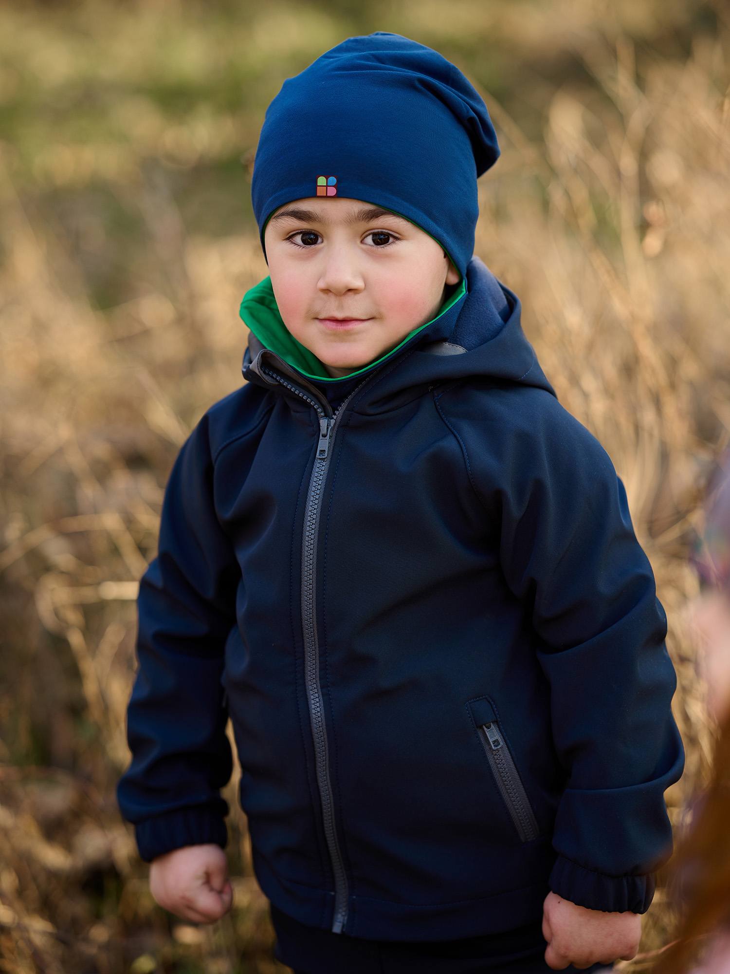 Navy blue-green Reversible Beanie & Neck Warmer Set Junior