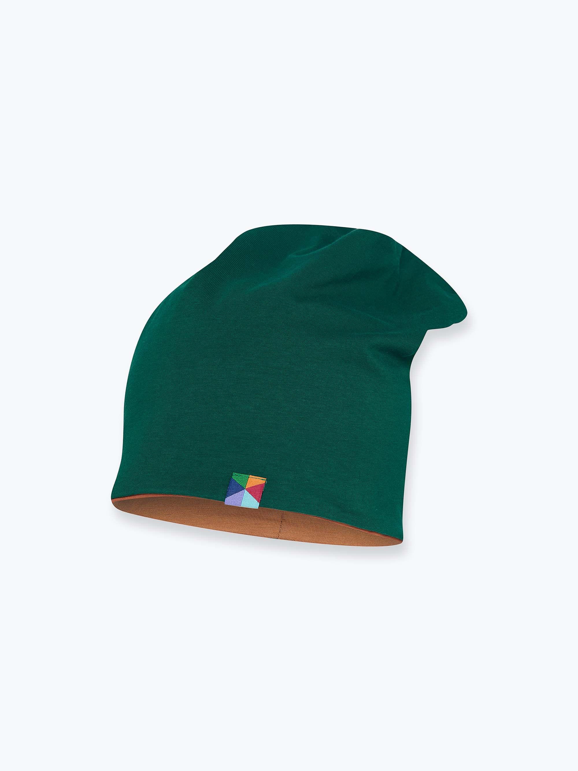 Bottle-green - caramel reversible beanie hat Junior