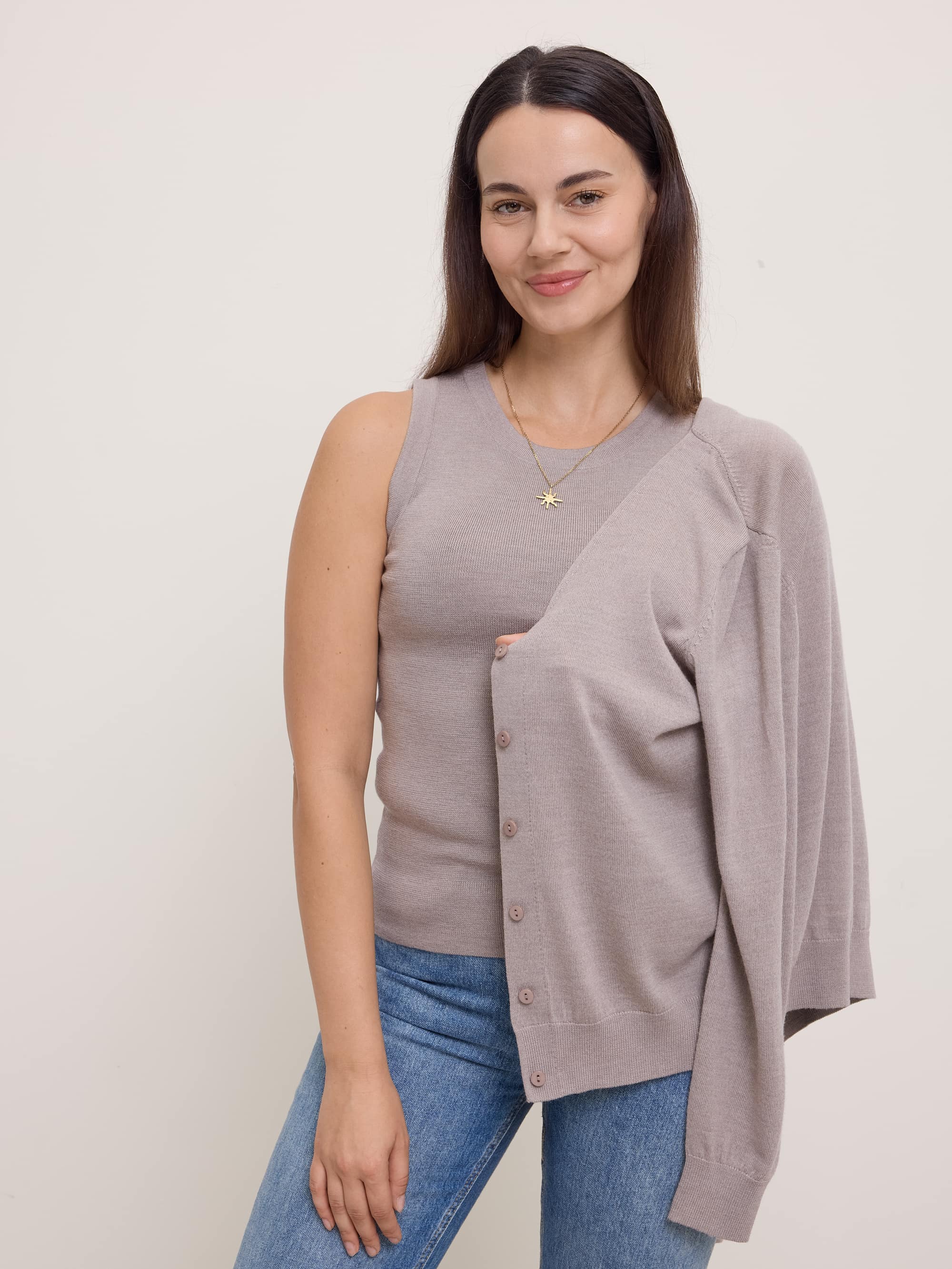 Light brown Sleeveless Merino Wool Top Women