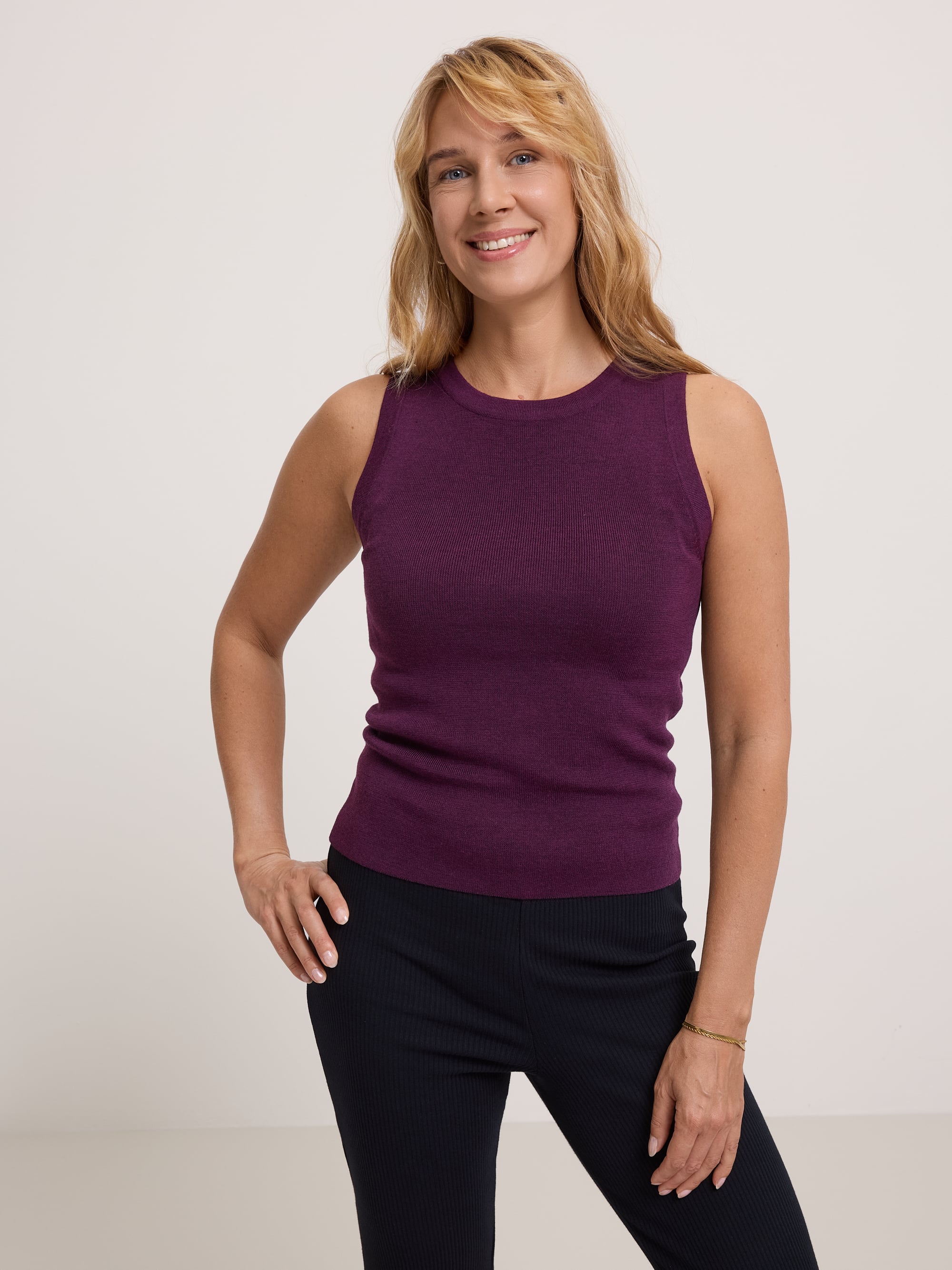 Aubergine Sleeveless Merino Wool Top Women
