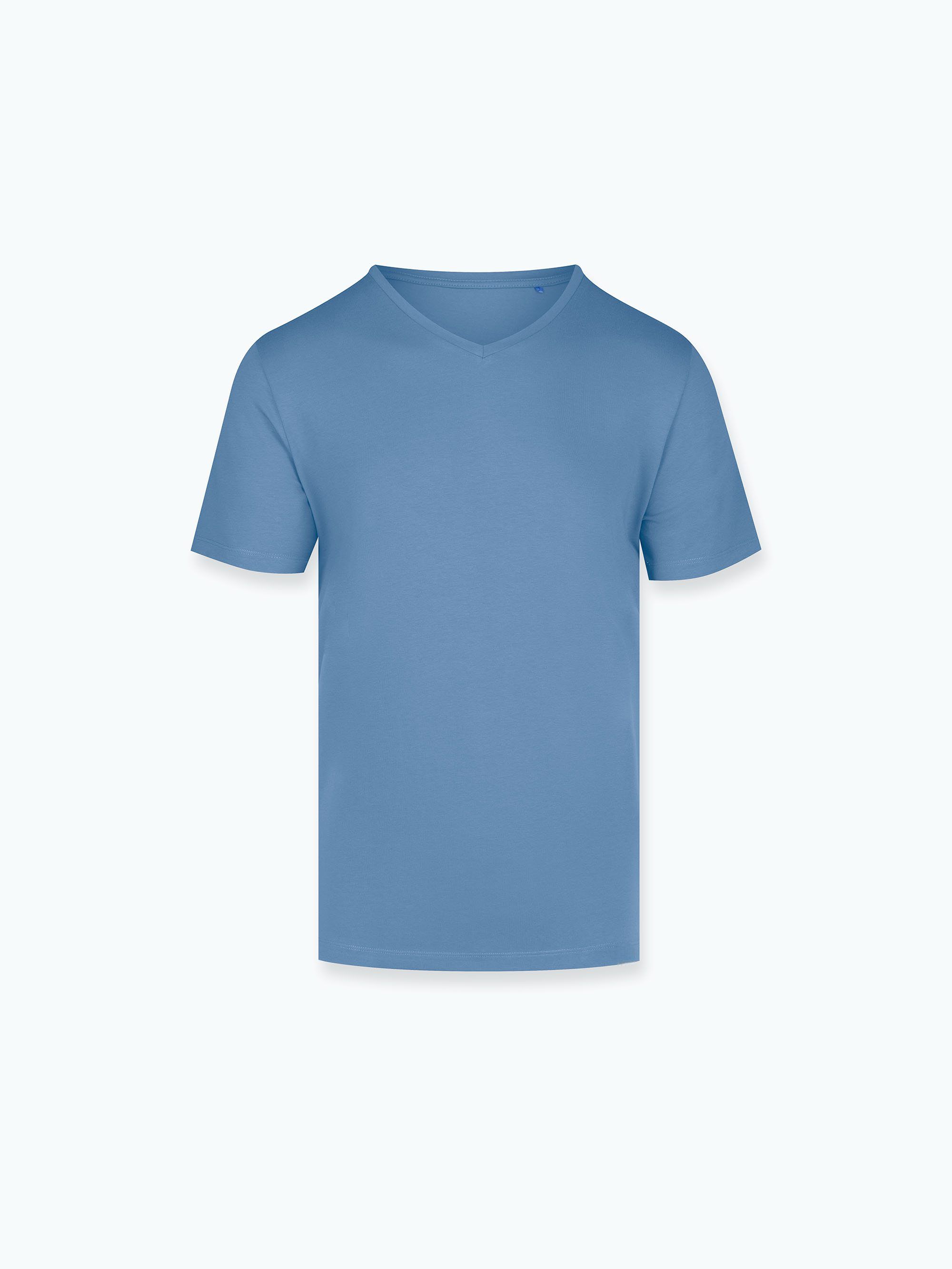 Błękitny T-shirt w serek męski