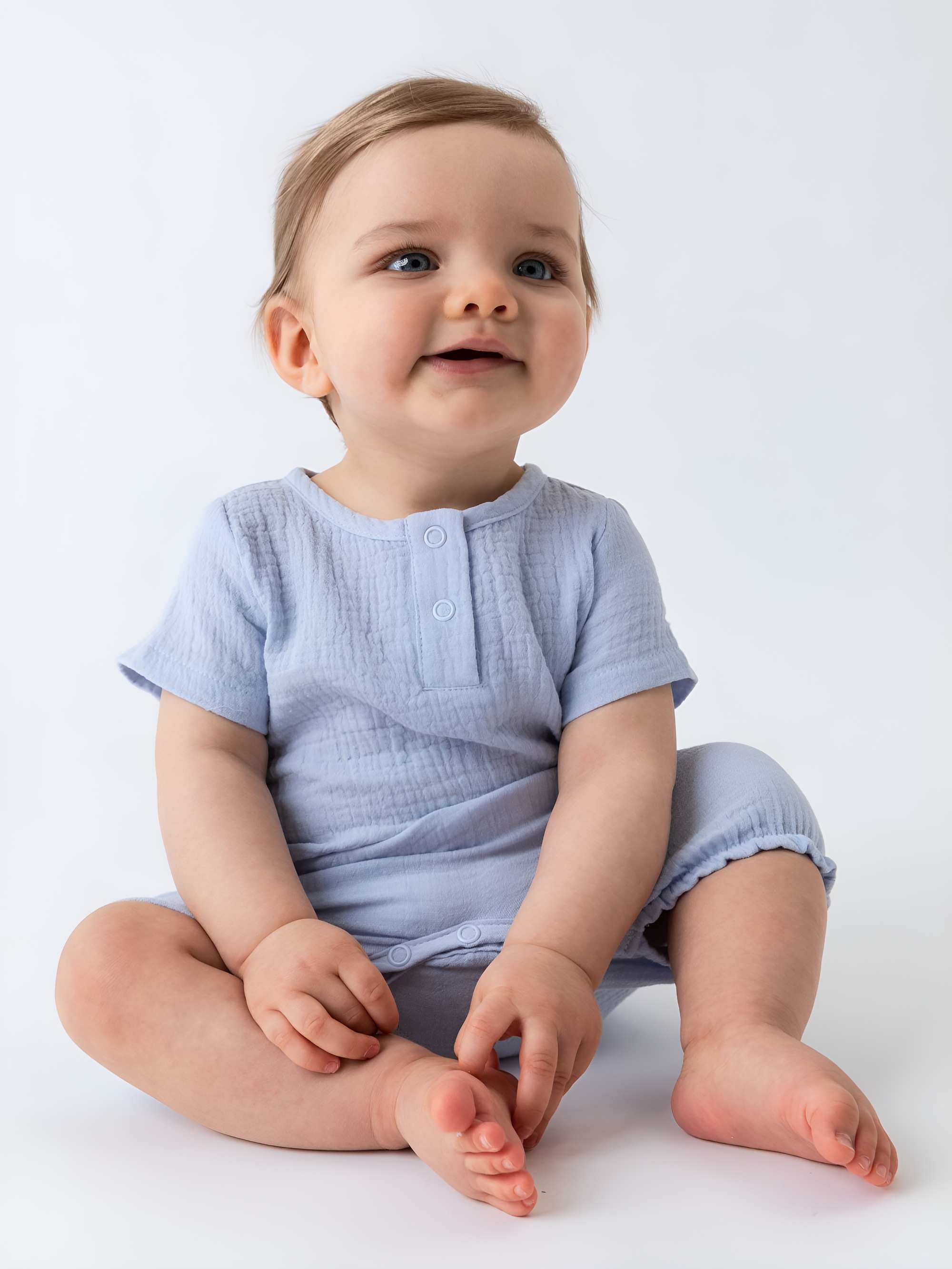 Light blue muslin romper Baby