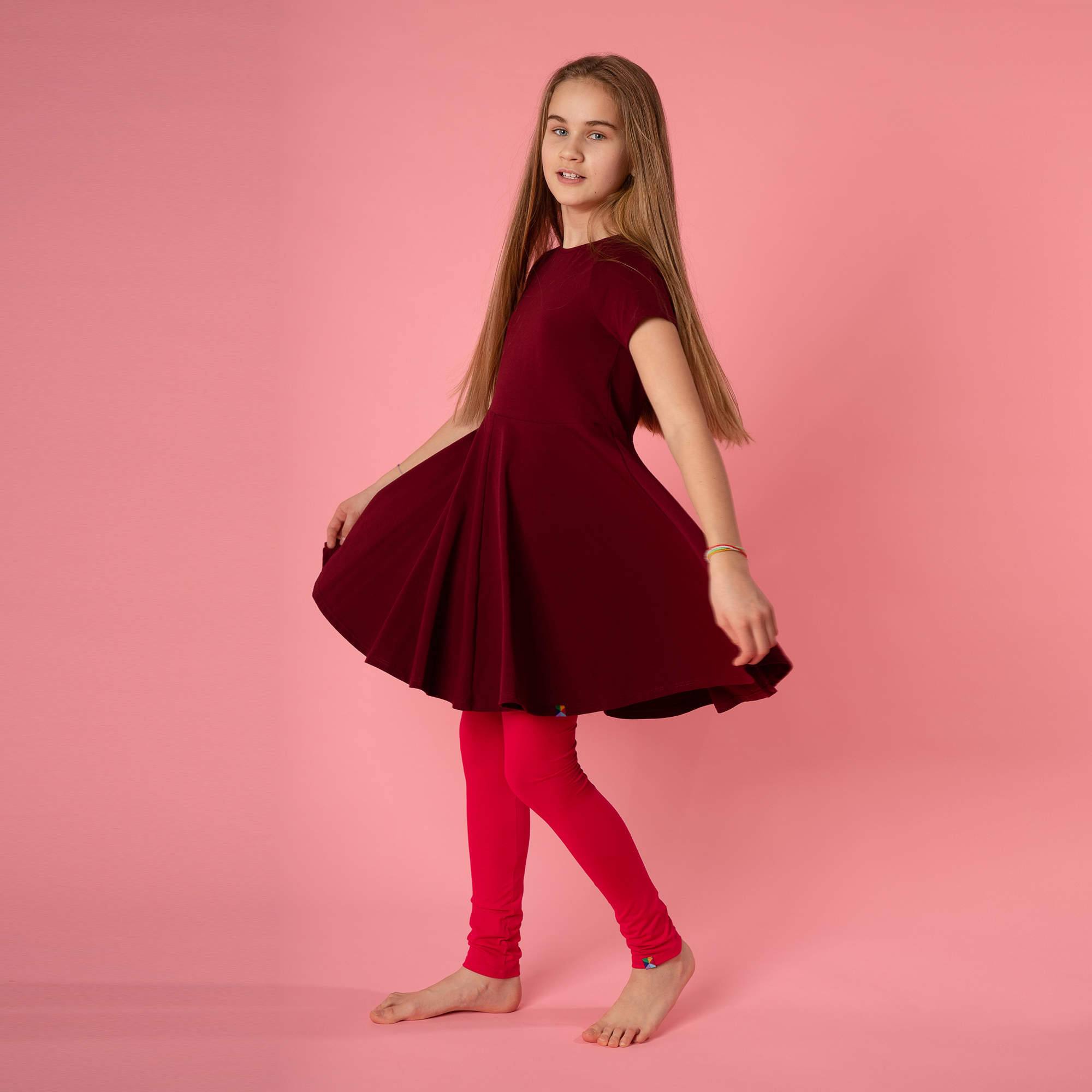 Bordowa sukienka z krótkim rękawem Junior
