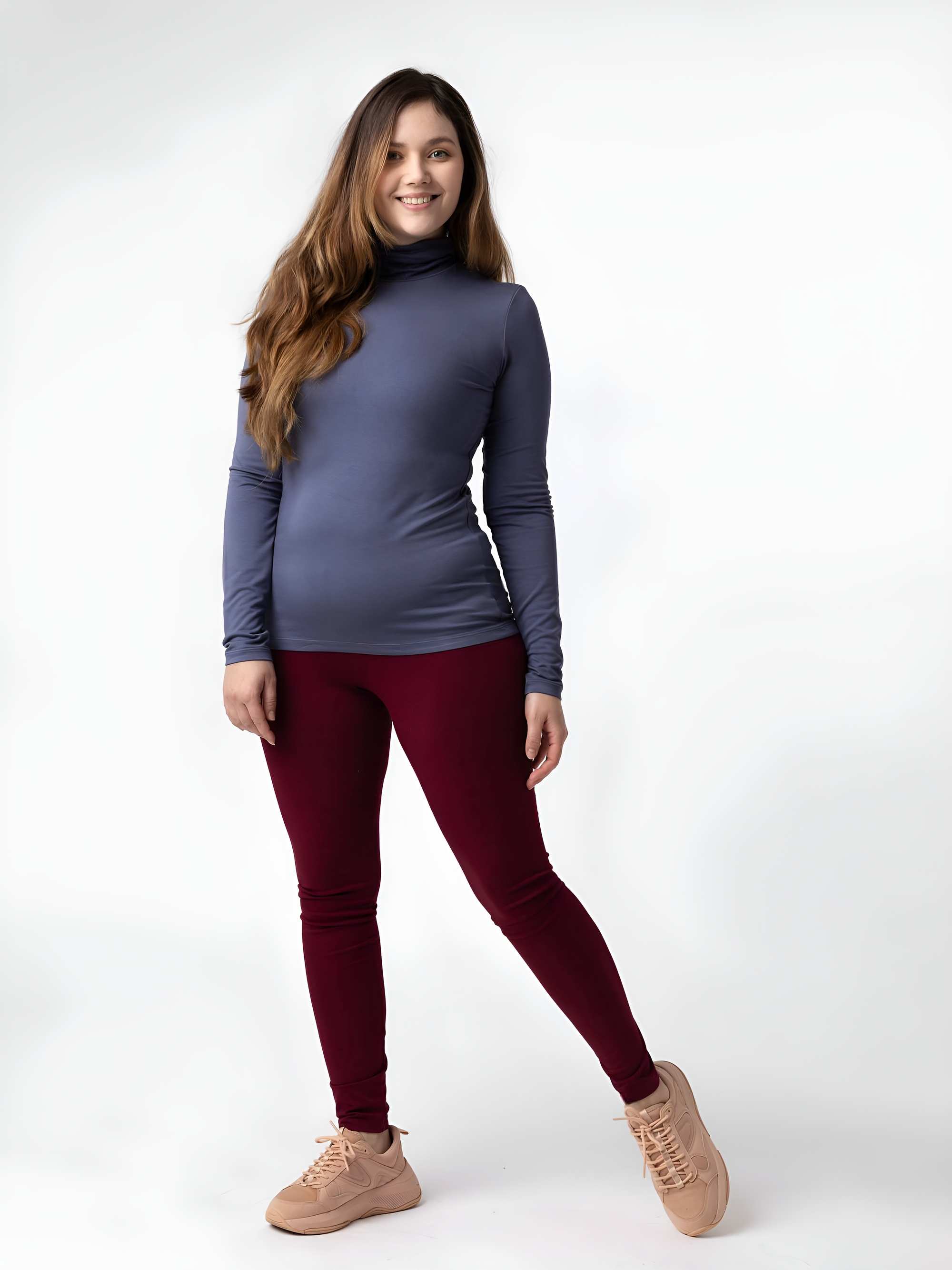 Bordowe legginsy z gumką w pasie