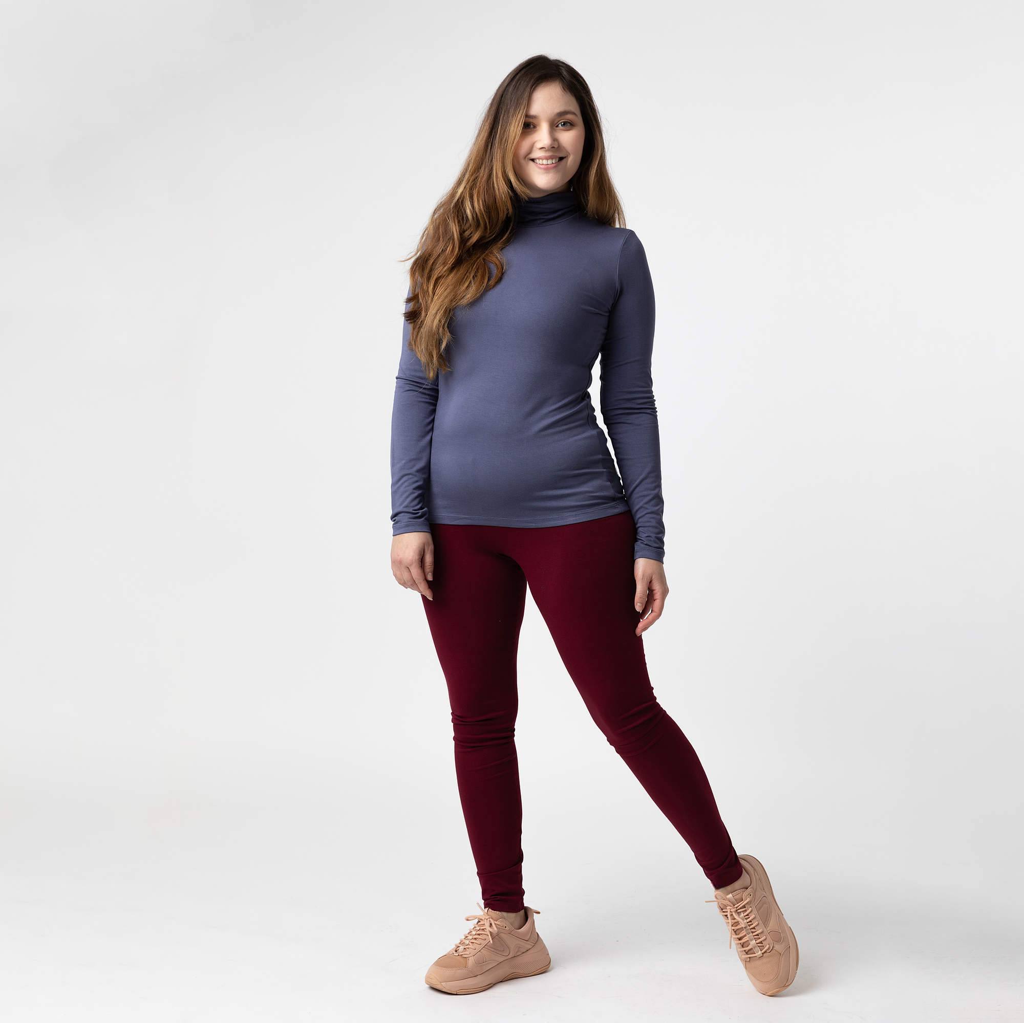 Bordowe legginsy z gumką w pasie