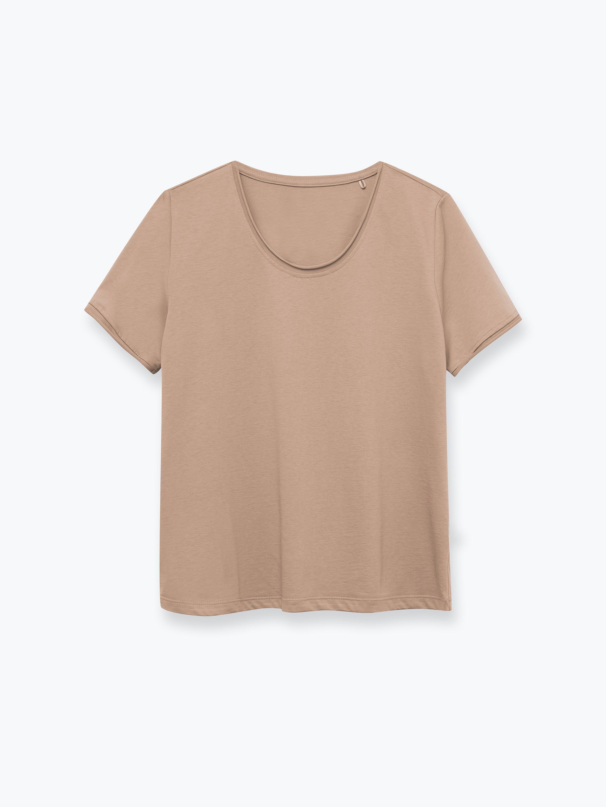 Mocha mousse T-shirt z cienkiej dzianiny damski