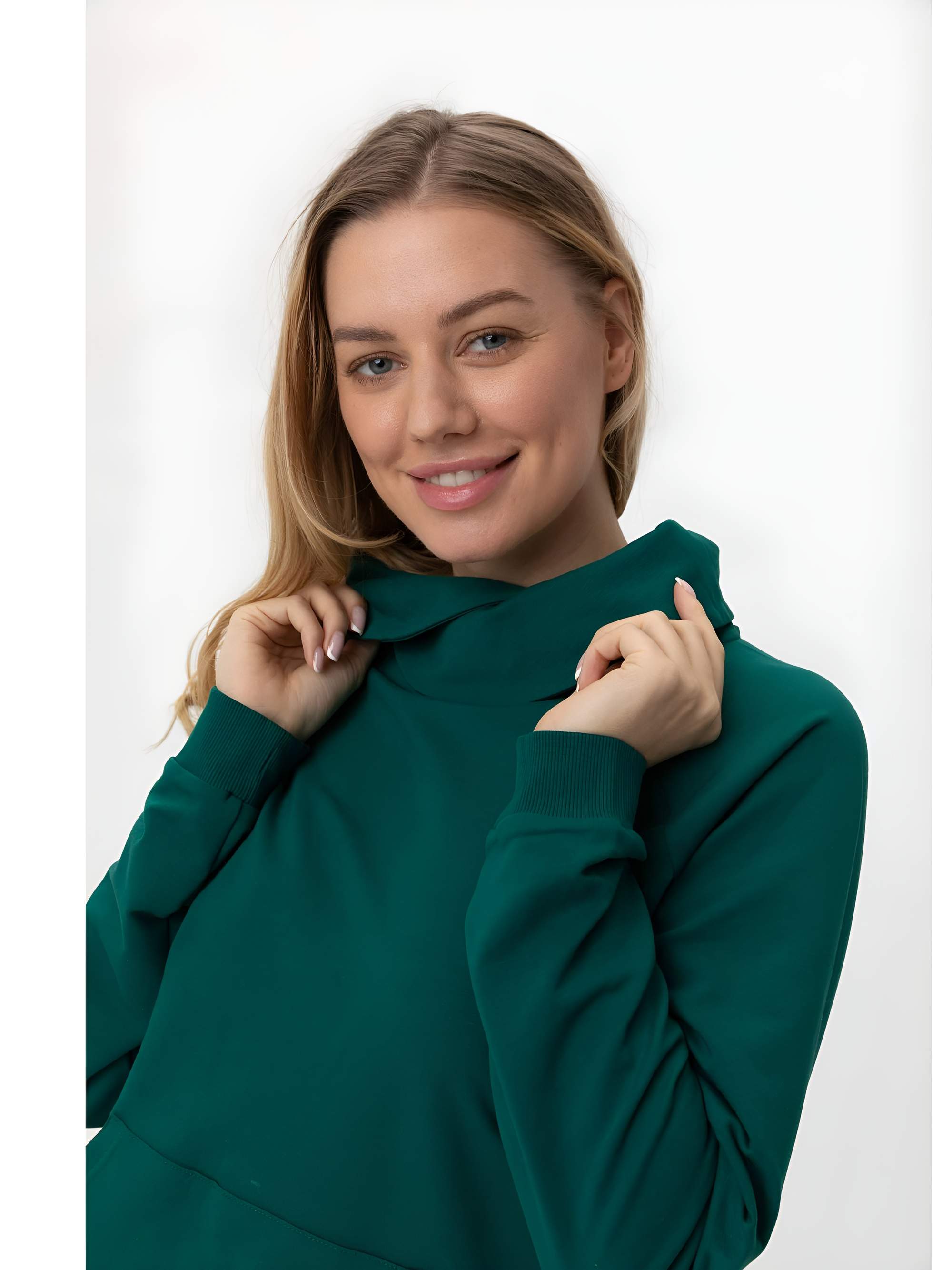 Butelkowozielona bluza z szalem damska