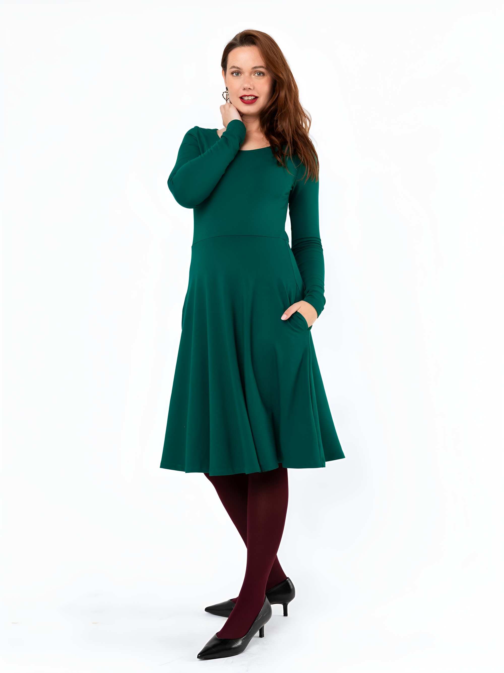 Bottle-green long sleeve dress Women