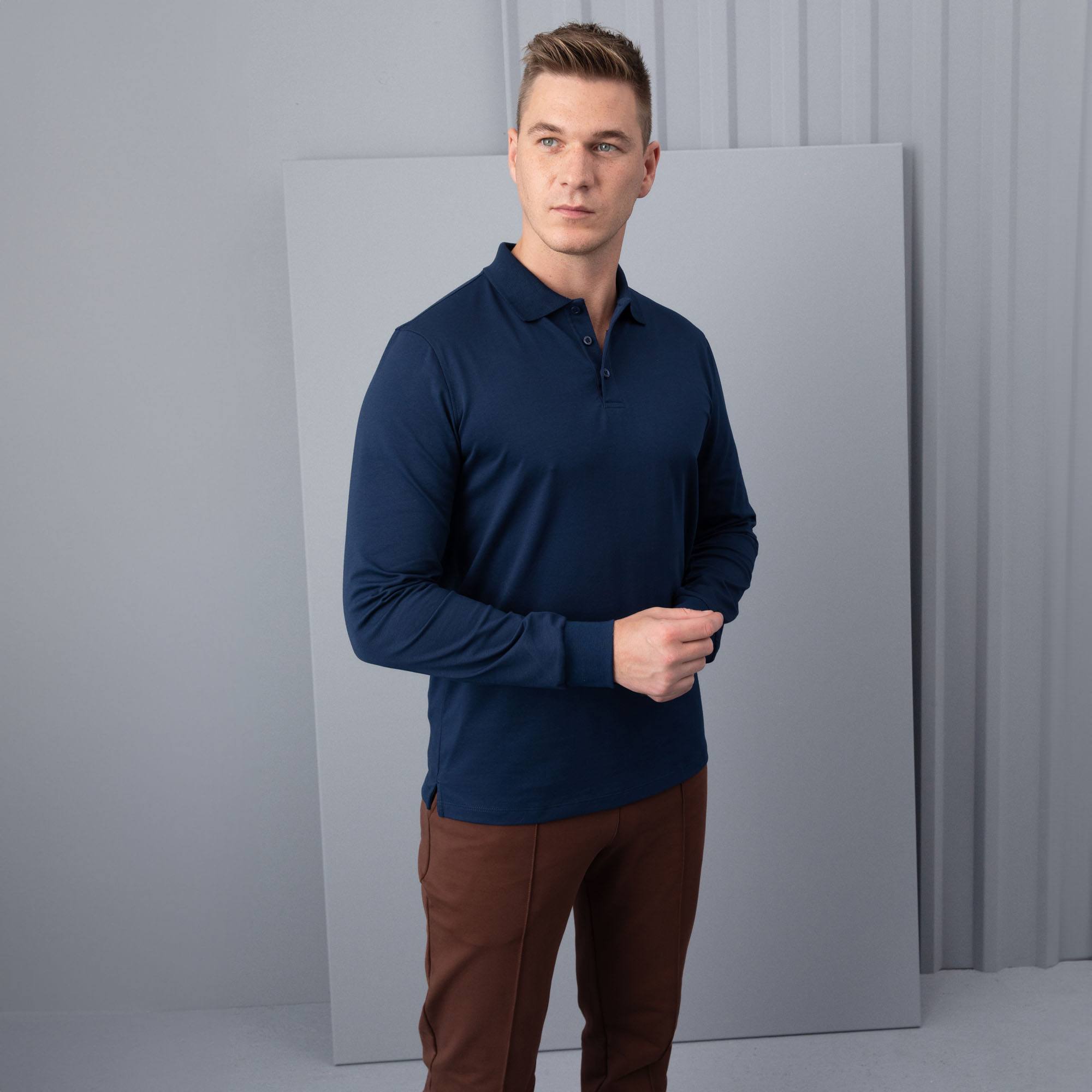 Navy blue long-sleeve polo shirt Men