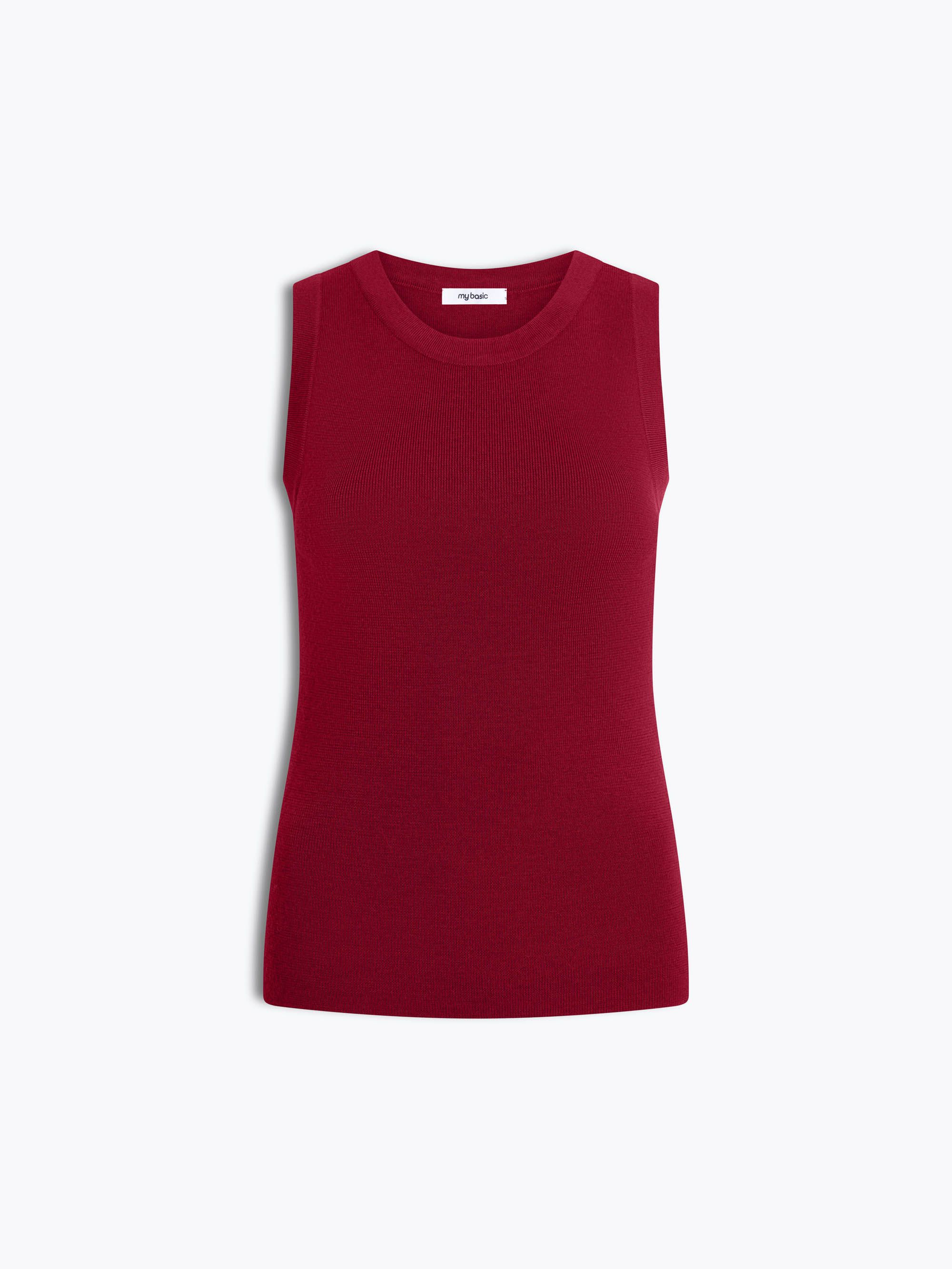 Dark red Sleeveless Merino Wool Top Women