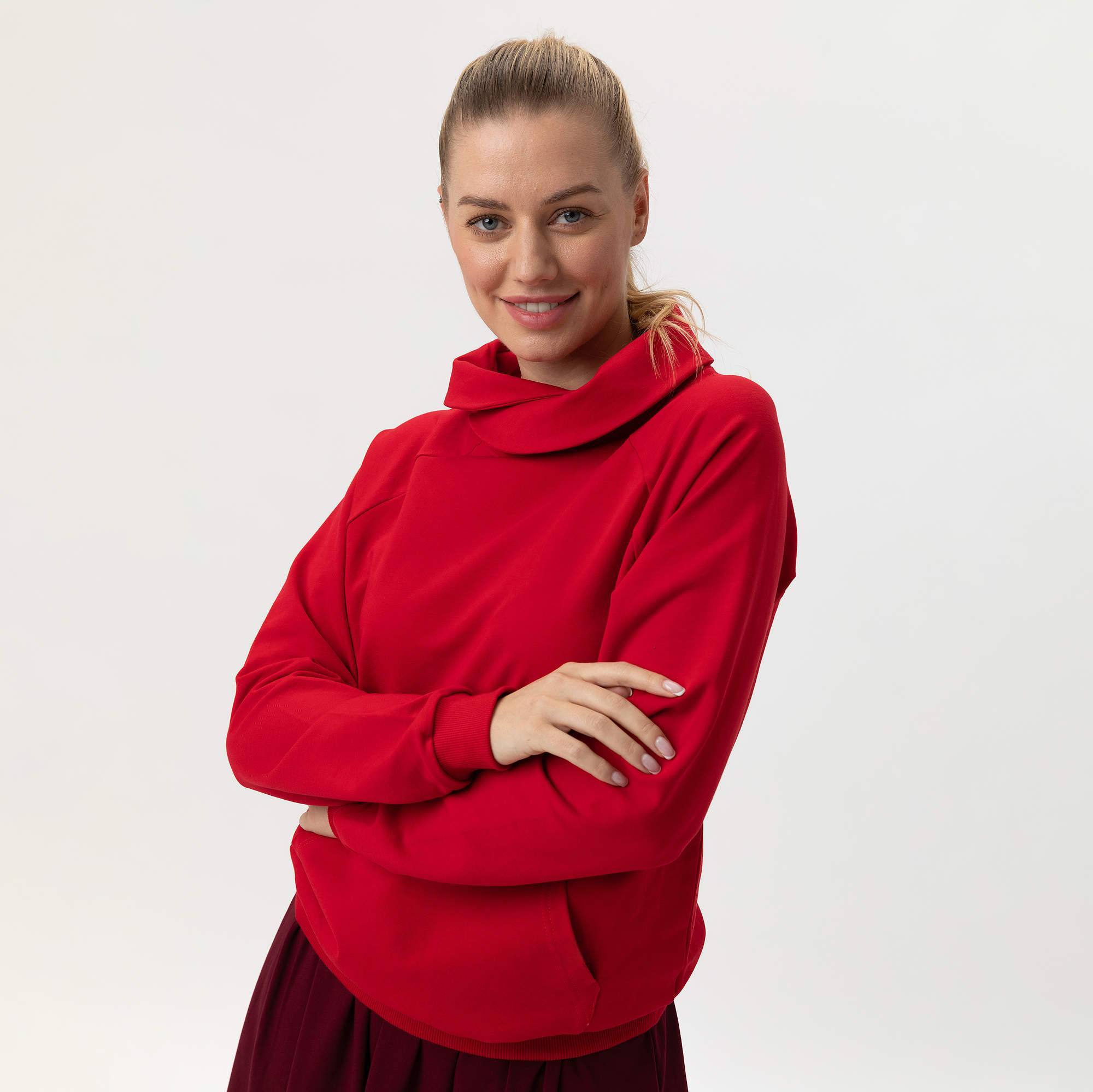 Czerwona bluza z szalem damska