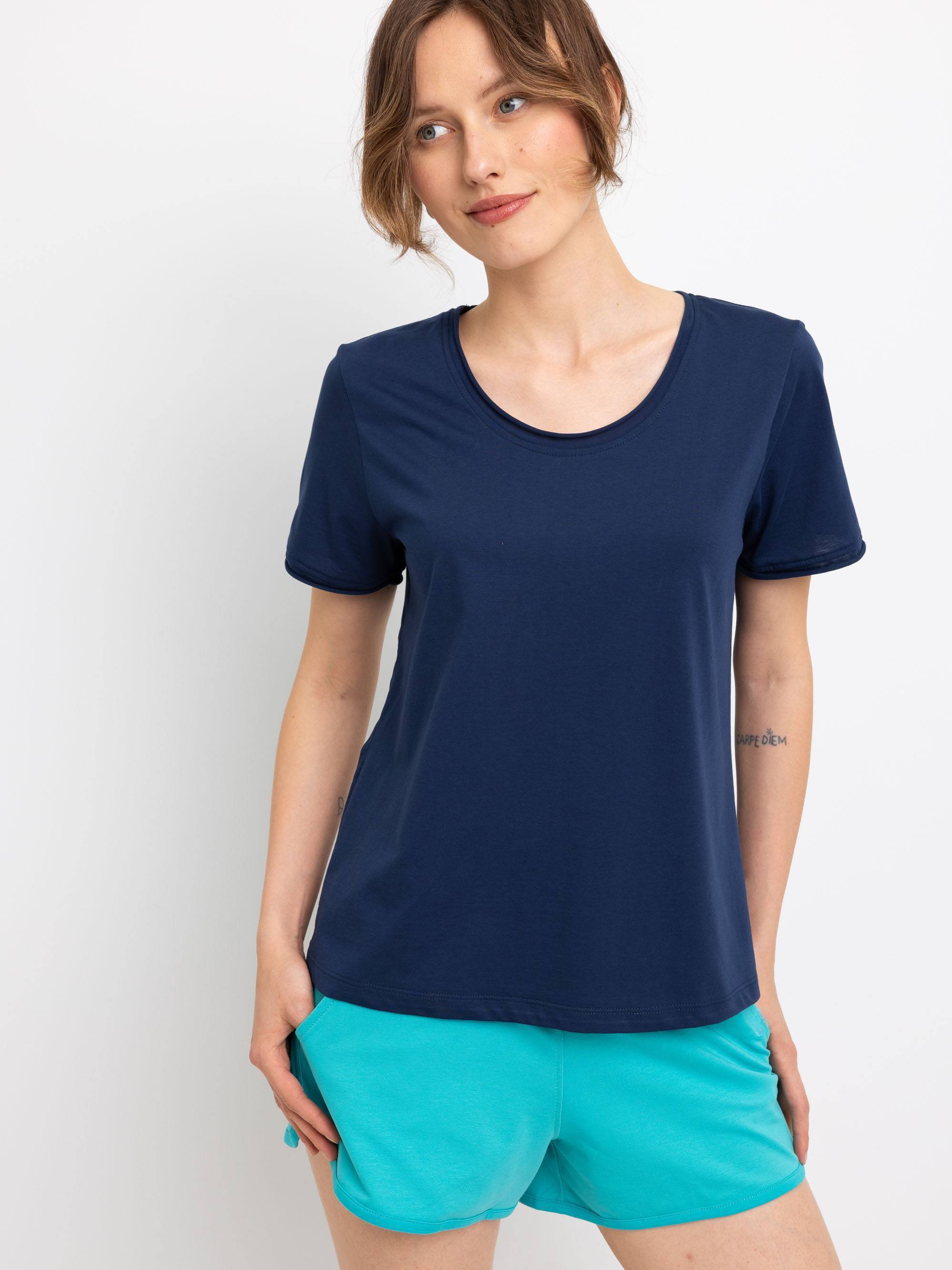 Granatowy T-shirt z cienkiej dzianiny damski