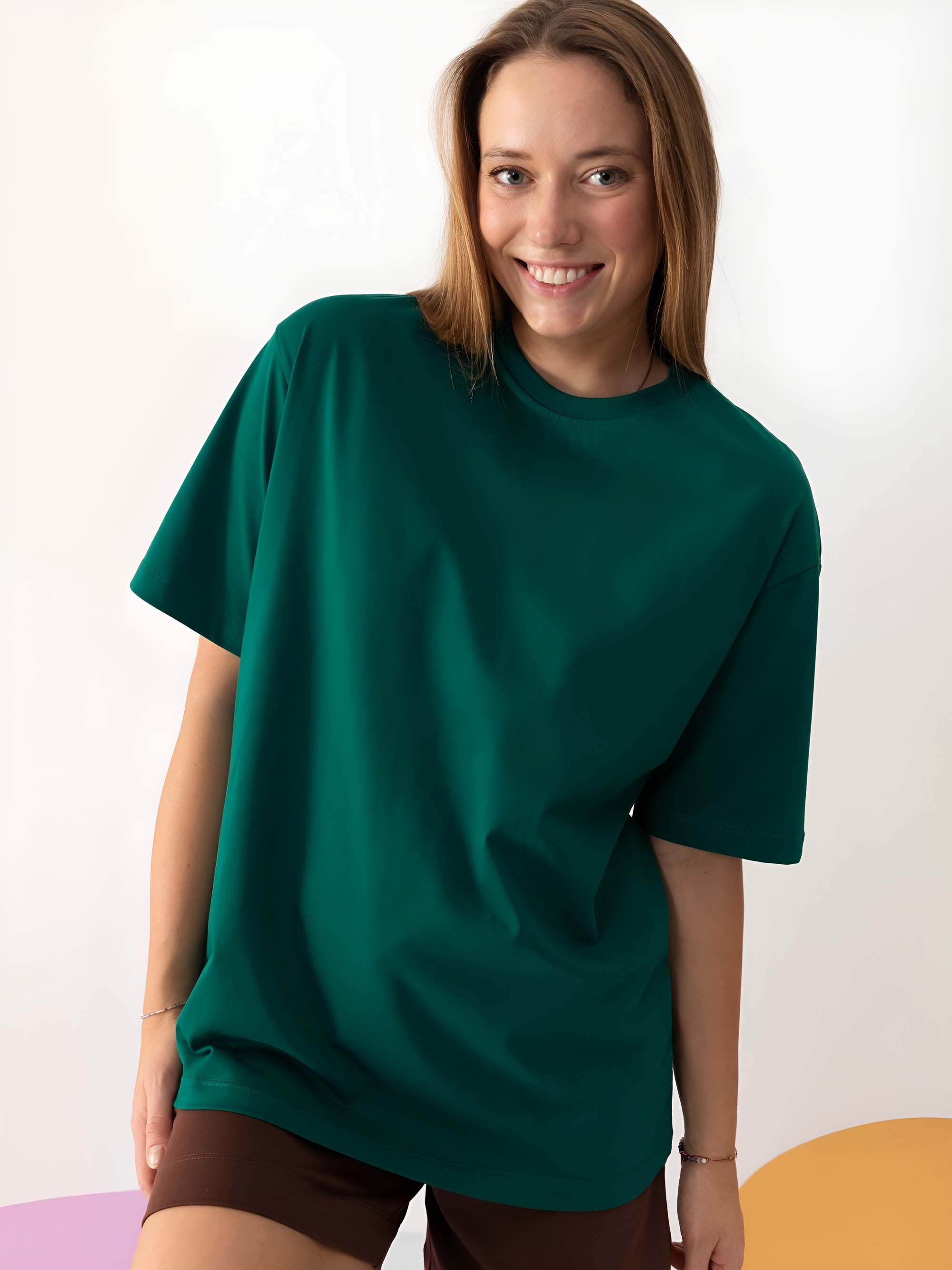 Butelkowozielony T-shirt oversize damski